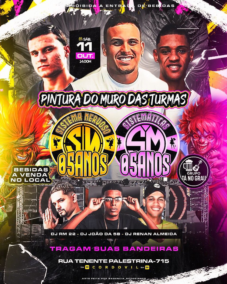 SistemaNervoso0's tweet photo. 💥PINTURA DO MURO DAS TURMAS SISTEMA NERVOSO E SISTEMATICAS💥

🎧 PAGODE AO VIVO E TOPS DJs 
💥 SOM NO LOCAL
🕺🏻 TODAS AS TURMAS CONVIDADAS
🥇TRAGAM SUAS BANDEIRAS 

📍 RUA TENENTE PALESTRINA 715 - CORDOVIL 

BEBIDAS A VENDA NO LOCAL DO EVENTO ( PROIBIDO ENTRADA DE BEIDAS ) https://t.co/3K3CRhITV0