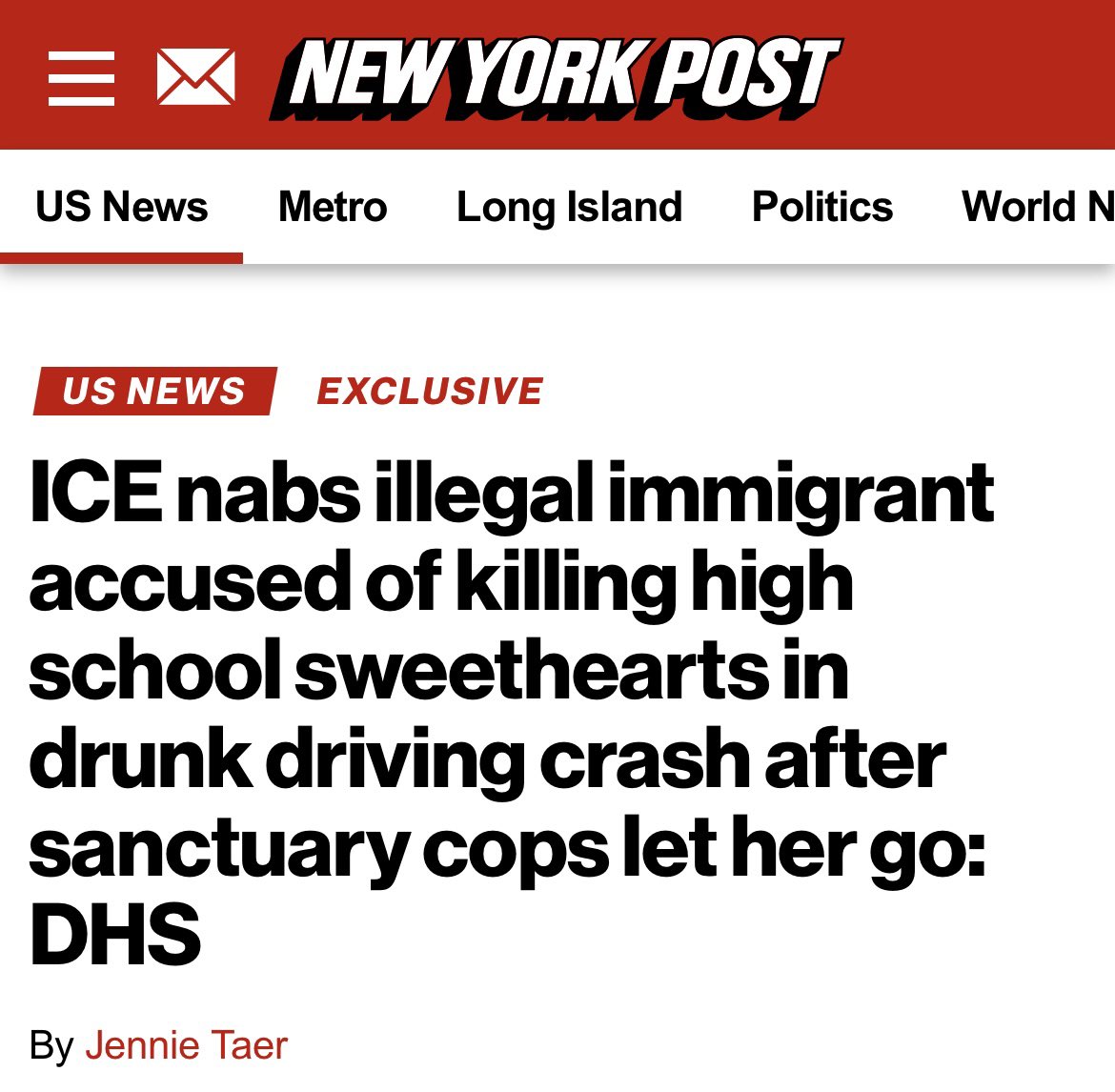 Homeland Security (@dhsgov) on Twitter photo .<a href="/ICEgov/">U.S. Immigration and Customs Enforcement</a> arrested Noelia Saray Martinez-Avila, the criminal illegal alien, who struck and killed high school sweethearts Hallie Helgeson and Brady Heiling while driving intoxicated.
Under <a href="/Sec_Noem/">Secretary Kristi Noem</a>, these precious teens will never be forgotten, and we will fight for justice. .<a href="/ICEgov/">U.S. Immigration and Customs Enforcement</a> arrested Noelia Saray Martinez-Avila, the criminal illegal alien, who struck and killed high school sweethearts Hallie Helgeson and Brady Heiling while driving intoxicated.
Under <a href="/Sec_Noem/">Secretary Kristi Noem</a>, these precious teens will never be forgotten, and we will fight for justice.