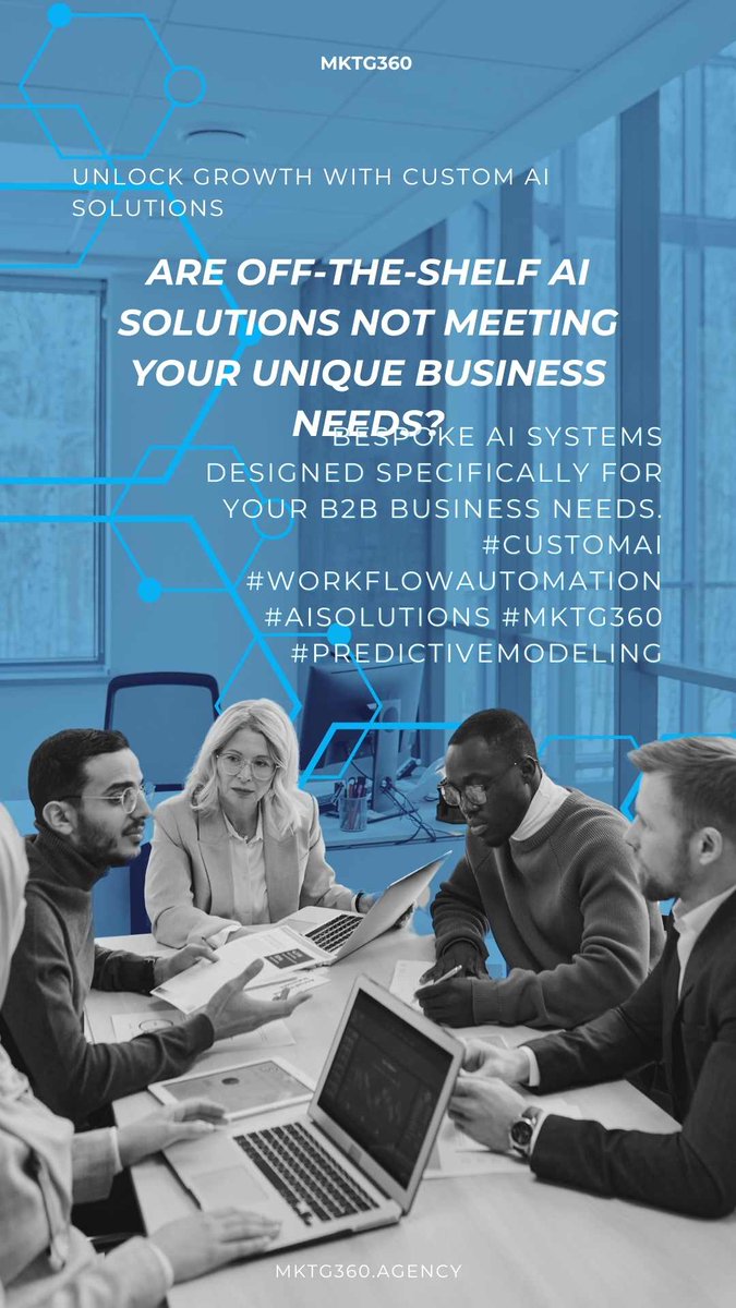 mktg360agency's tweet image. Unlock   Growth with Custom AI Solutions 

➳  Are   off-the-shelf AI solutions not meeting your unique business needs? 

⇪⇪ Bespoke AI   systems designed specifically for your B2B business needs. #CustomAI   #WorkflowAutomation #AISolutions #mktg360 #PredictiveModeling