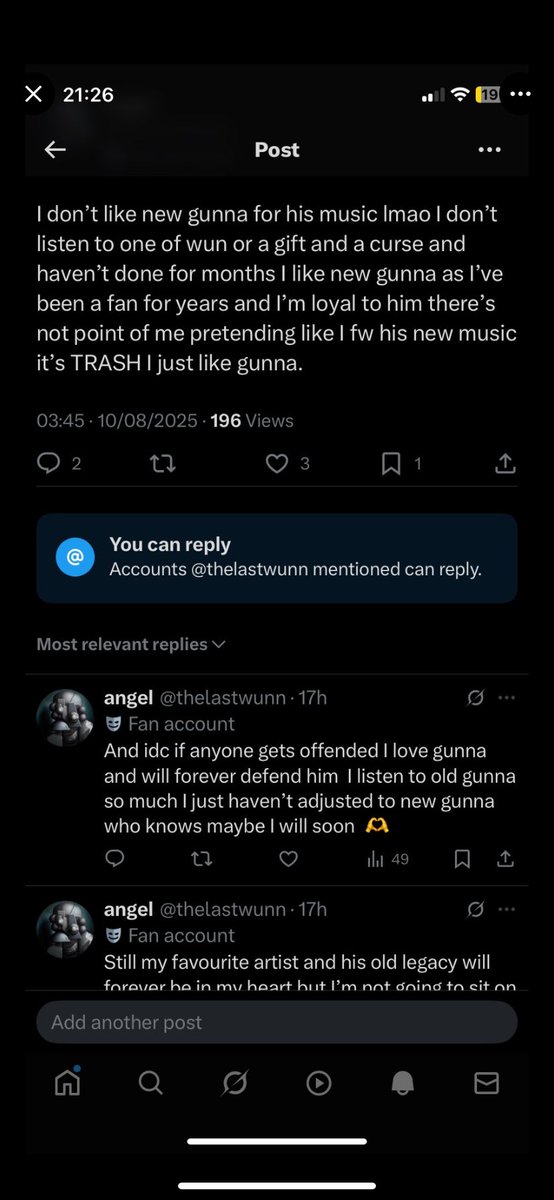 iluvsaka's tweet photo. Why is everyone acting like I liked the album I said it was ass ages ago numbers never made me switch up anyway #teamgunna https://t.co/s54n29XHAT