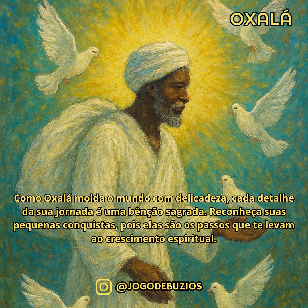 candomble's tweet image. "Como Oxalá molda o mundo com delicadeza, cada detalhe da sua jornada é uma bênção sagrada. Reconheça suas pequenas conquistas, pois elas são os passos que te levam ao crescimento espiritual."
#Babalorixa #Babalorixaricardodeoxossi #Jogodebuzios #Candomblé #Umbanda