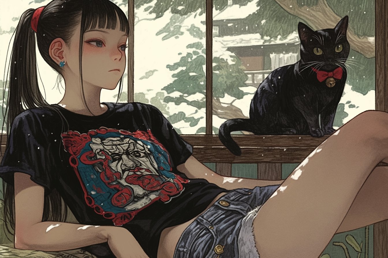 イラスト原画　見上げる表情がとても可愛らしい「猫の関心事」 ちか＊ | 猫猫ᝰ✍︎꙳⋆💚 アニメ2期始まったね
