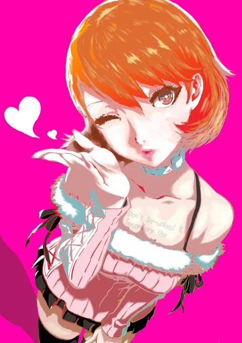 ゆかりの投げキッス。筆ペン画&筆ペン抜きver Yukari's blowing a kiss, Without or Only brushpen ver.