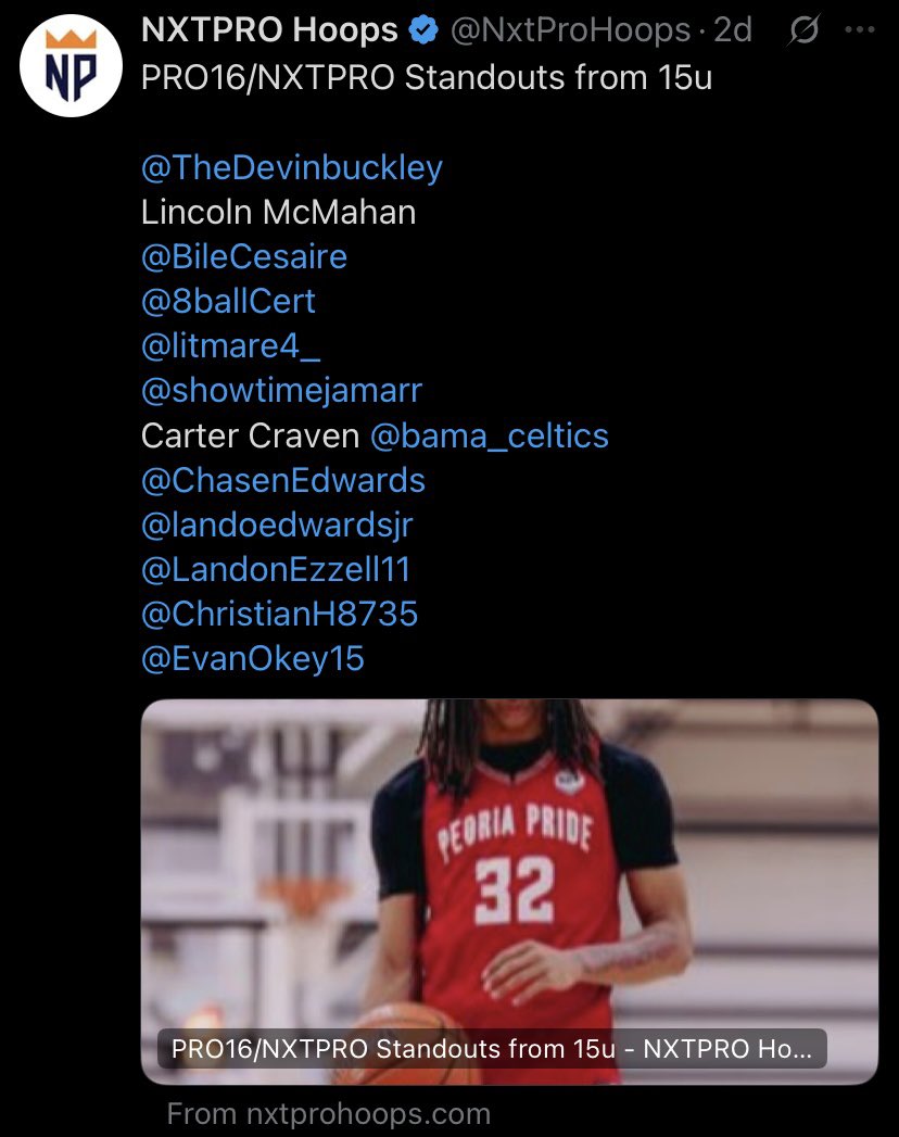 Thank you <a href="/PRO16League/">PRO16/NXTPRO League</a> and <a href="/NxtProHoops/">NXTPRO Hoops</a> for the recognition. Excited to keep working and improving.