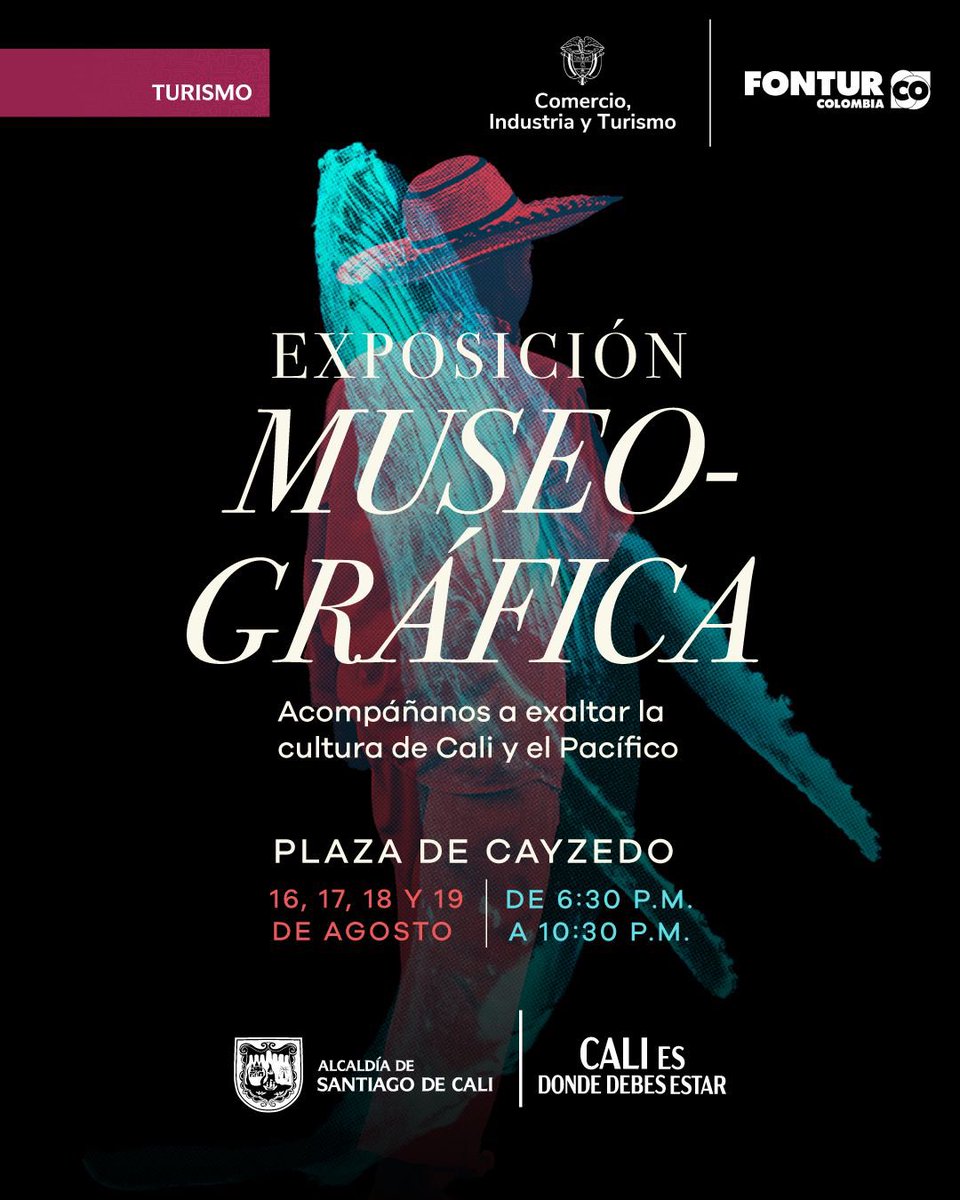 Cali está encendida de arte, música y tradición 🔥🎶

Este agosto, vive la magia de nuestros grandes eventos y sumérgete en la Exposición Museográfica en la Plaza de Cayzedo.

📅 16 al 19 de agosto | ⏰ 6:30 p.m. a 10:30 p.m.

#CaliEsDondeDebesEstar
#Turismo
#AlcaldíaDeCali