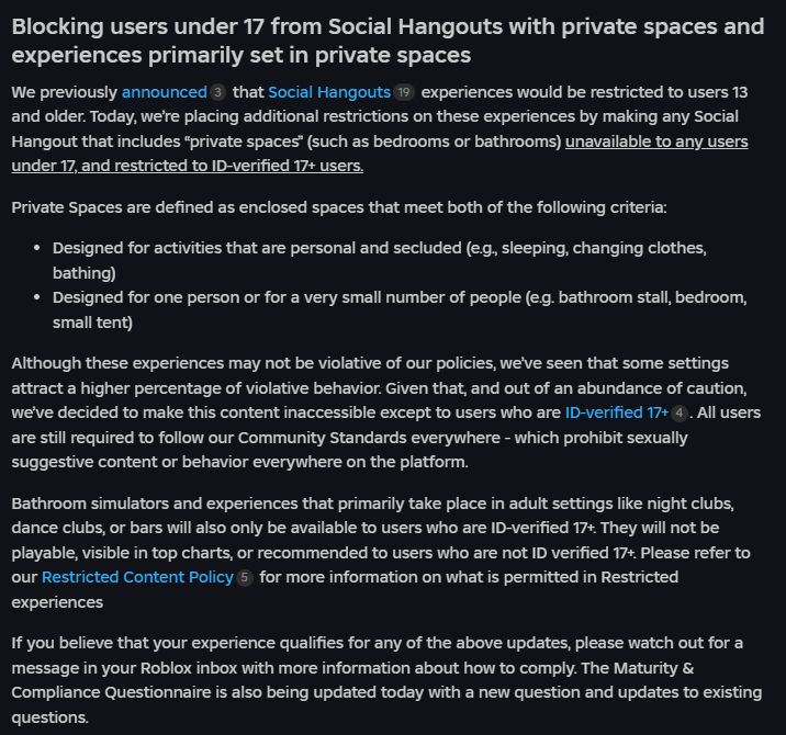 RoGameNews's tweet photo. Roblox is planning to restrict social hangouts with “private spaces”, such as bathrooms or bedrooms to ID-verified users aged 17 and older.
Learn More: https://t.co/kSeXX8tGpe
#RobloxDevs #RobloxDev #Roblox #New #FreeSchlep #PrivateSpaces #Weird https://t.co/z5B2aNjTpo
