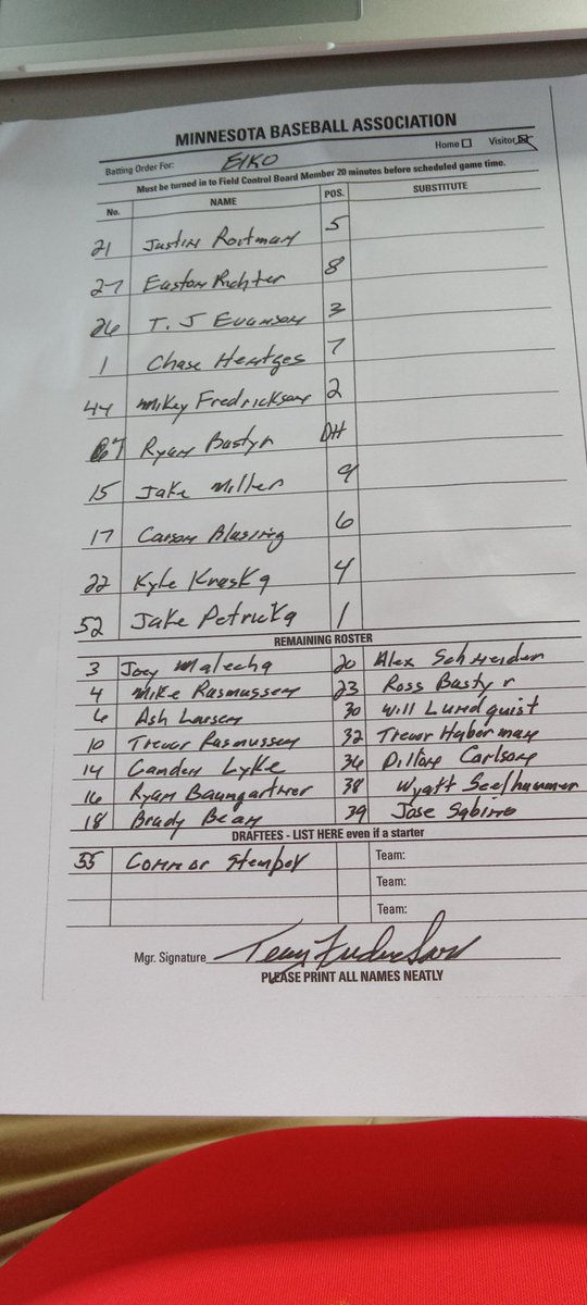 MinnBaseball's tweet photo. Elko vs Sartell Muskies lineups. Muskies wearing their Hawaiian shirt jerseys in honor of Booner https://t.co/nCVLeADBpG