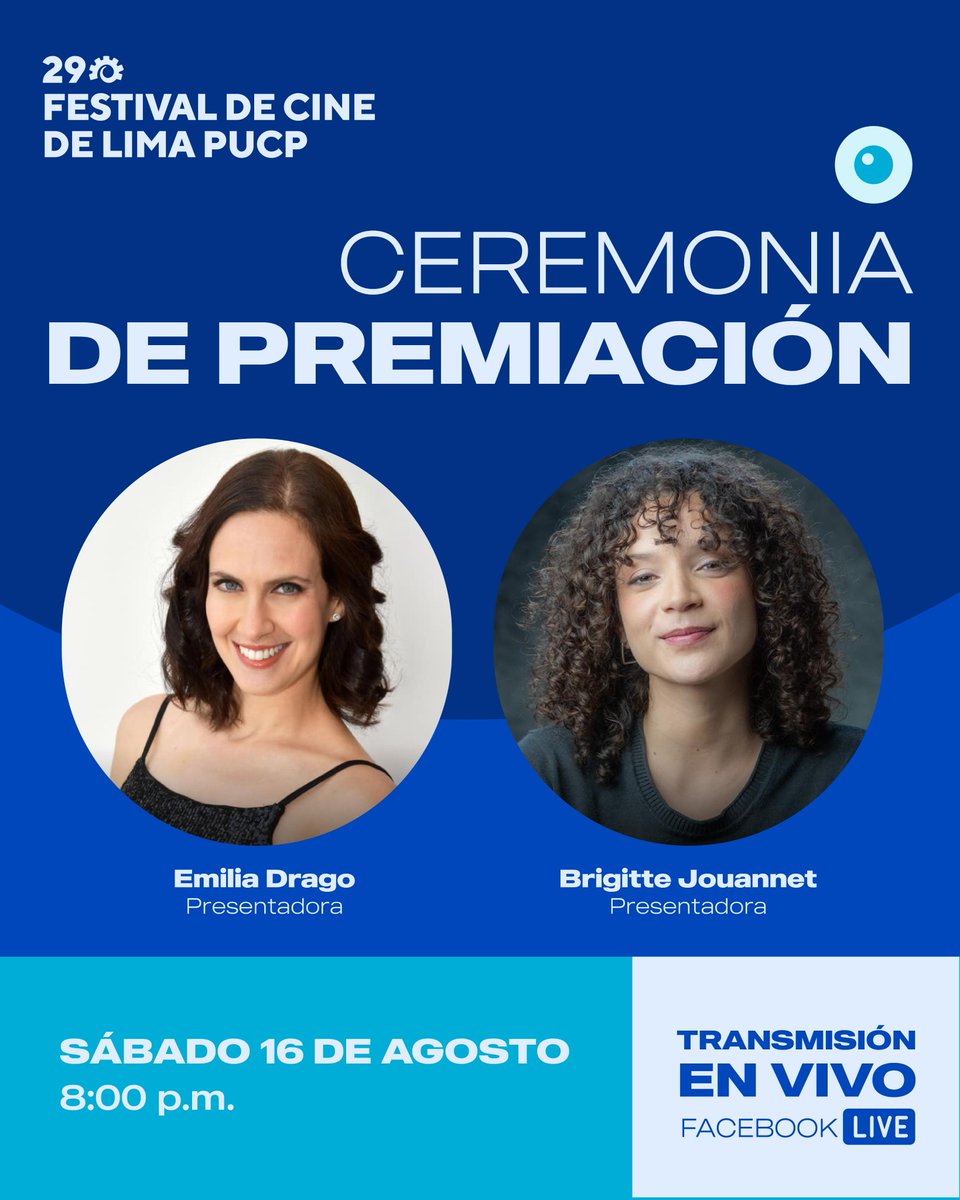 El sábado 16 de agosto a las 8 p.m. anunciaremos los ganadores de la Competencia Latinoamericana Ficción, Competencia Latinoamericana Documental y Competencia Peruana. Además, se llevará a cabo el homenaje a nuestra primera actriz Haydeé Cáceres.

👉 Conéctate a Facebook Live.