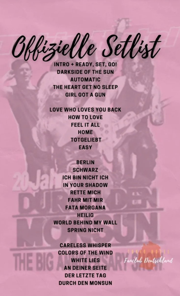 Wuhlheide setlist ✨
By TokioHotelfanclub_de 🫶
#TokioHotel