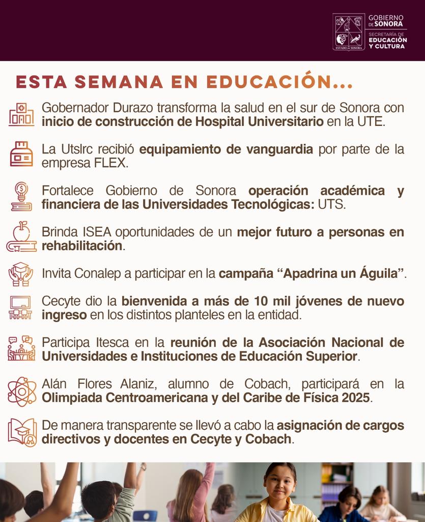 Esta semana en #Educación 📚

➡️ <a href="/etchojoa_ut/">UTEtchojoa</a>  
➡️ <a href="/UTSLRC3/">UTSLRC</a> 
➡️ <a href="/gobiernosonora/">Gobierno del Estado de Sonora</a> 
➡️ <a href="/utsurdesonora/">Universidad Tecnológica del Sur de Sonora</a> 
➡️ <a href="/ISEAInformaT/">ISEA</a> 
➡️ <a href="/conalep_sonora/">CONALEP SONORA</a>
➡️ <a href="/CecytesSonora/">CECyTE Sonora</a>   
➡️ <a href="/ItescaCajeme/">TecNM Campus Cajeme</a>  
➡️ <a href="/cobach_sonora/">COBACH Sonora</a>