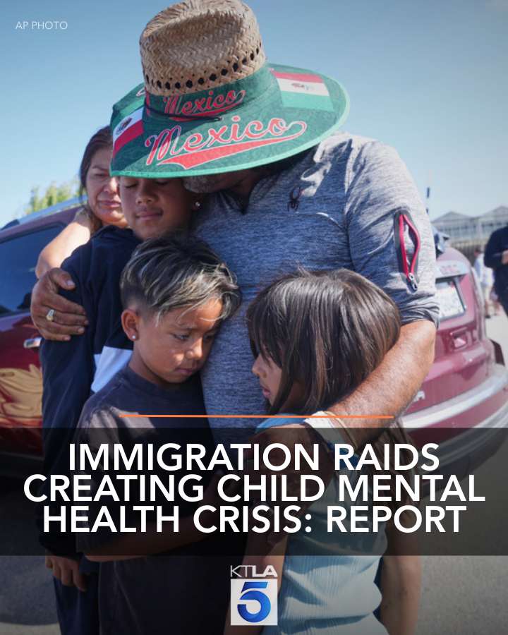 KTLA's tweet photo. A new report from UC Riverside warns that aggressive immigration enforcement practices in the United States are fueling a public health emergency for children in mixed-status families. https://t.co/SkMU46XkJD https://t.co/AcnXHmnrWr