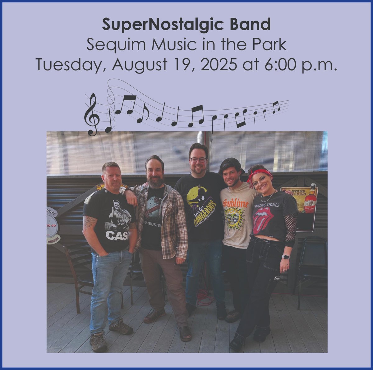 VisitSequim's tweet image. Join us for Music in the Park on Tuesday, August 19 at 6 pm at the James Center for the Performing Arts at Carrie Blake Park, 500 N. Blake Ave., for classic 90's rock with SuperNostalgic.  See the full summer schedule at ow.ly/O1Aj50W6HQw