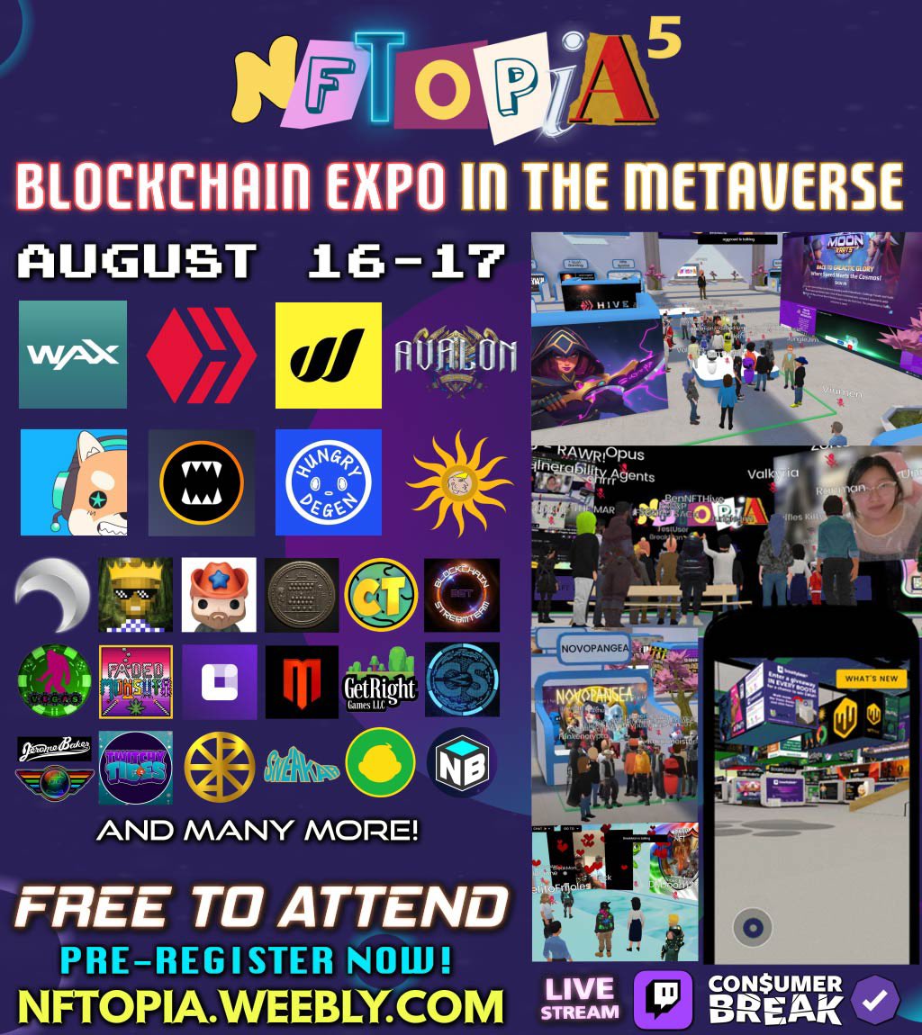 Catch me at  #NFTOPIA5 tomorrow. I will be on the “Hive Panel” at 5pm UTC and also have my own Booth for my Live Streaming channel. I will be Live Streaming on <a href="/Twitch/">Twitch</a> 
Follow <a href="/Mickvir2/">Mickvir</a>, <a href="/cryptoshots_nft/">Crypto Shots | Web3 Shooter @ HIVE/BTC/WAX/ETH</a>, <a href="/splinterlands/">Splinterlands</a> and <a href="/thenftopia/">NFTOPIA Metaverse Convention & Spaces</a> 
Follow twitch.tv/mickvir
Cya there!