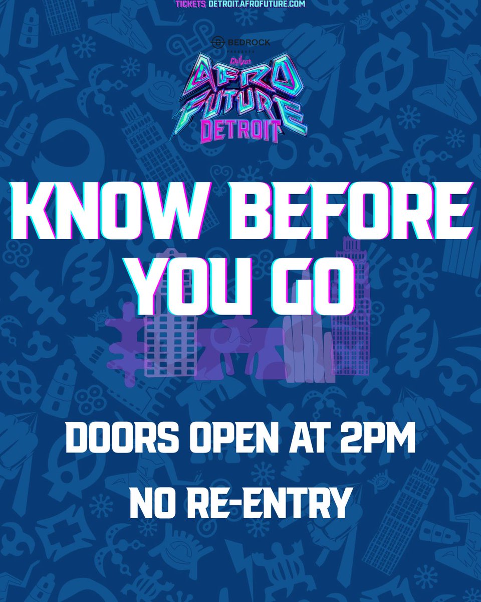 Afrofuture's tweet photo. It’s almost showtime, #DETROIT 🚀 Our “Know Before You Go” guide is  HERE!

• No re-entry — plan ahead
• Prohibited items listed

#AfroFuture 🌐
#DetroitEvents #MoreThanAFestival https://t.co/JPcUnY3w2y