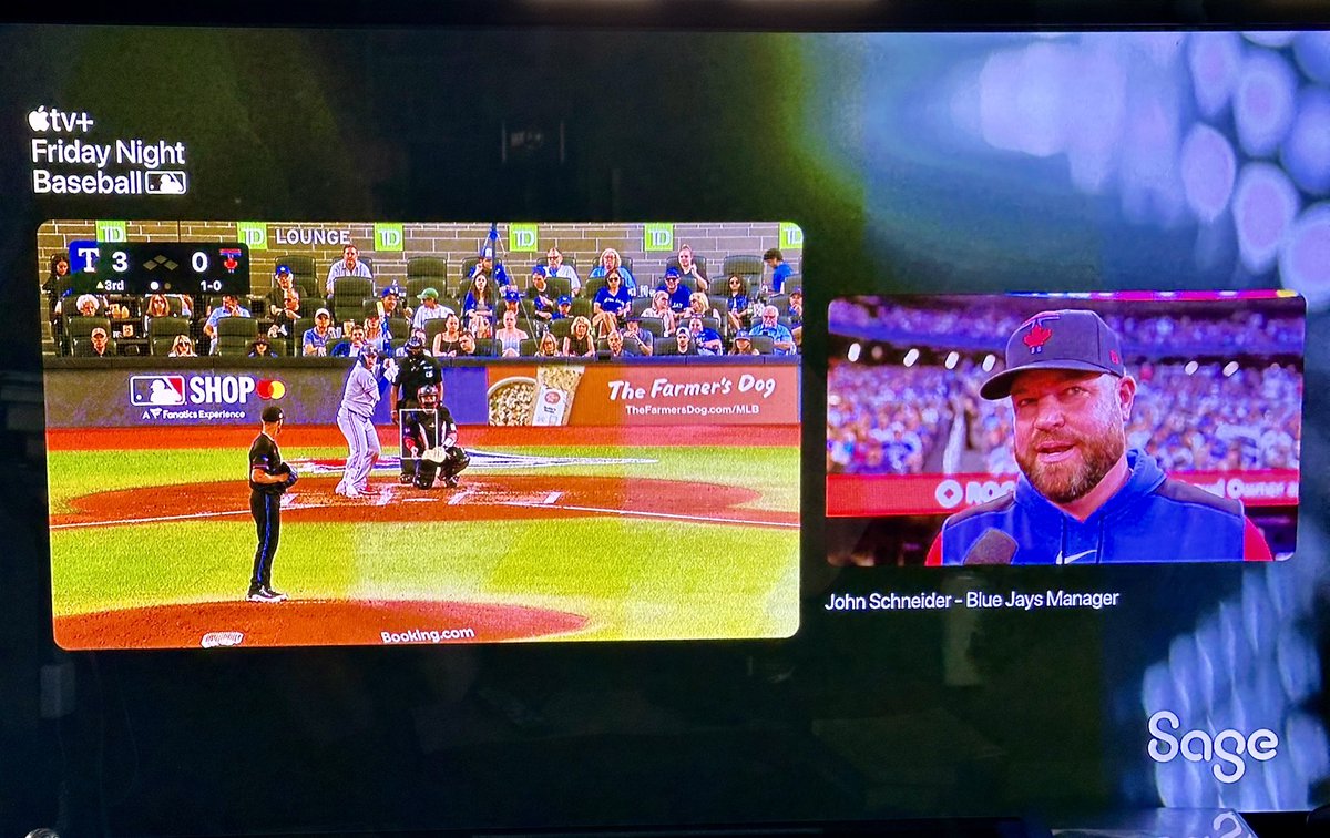 How to ruin a Friday night: <a href="/BlueJays/">Toronto Blue Jays</a> on <a href="/AppleTV/">Apple TV</a> 🤮 Love getting interviews when I’m trying to watch the game. ADHD much! Terrible coverage. Corporate extortion! so fun!