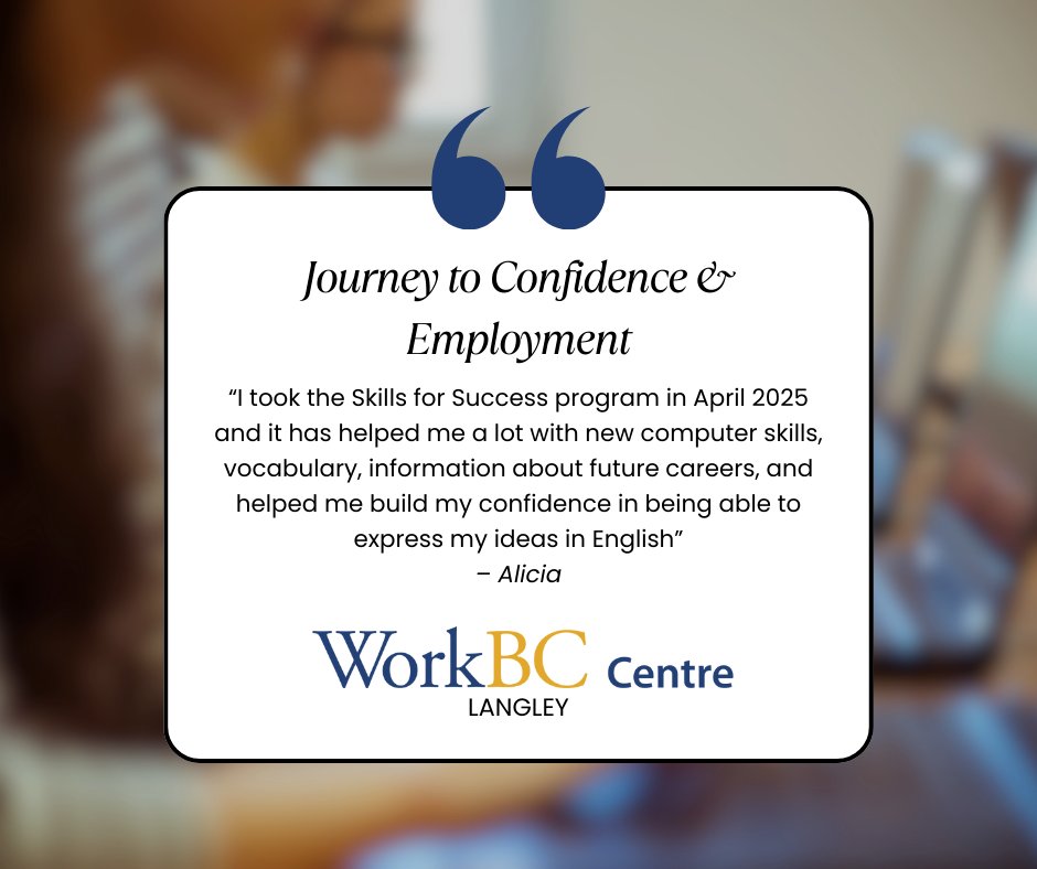 When Alicia arrived in Canada as a refugee claimant &amp; single parent, she faced barriers. With WorkBC Langley support, she built new skills + confidence &amp; now she’s job searching with purpose.

We’re here to help you too.
🔗 workbccentre-langley-willowbrook.ca