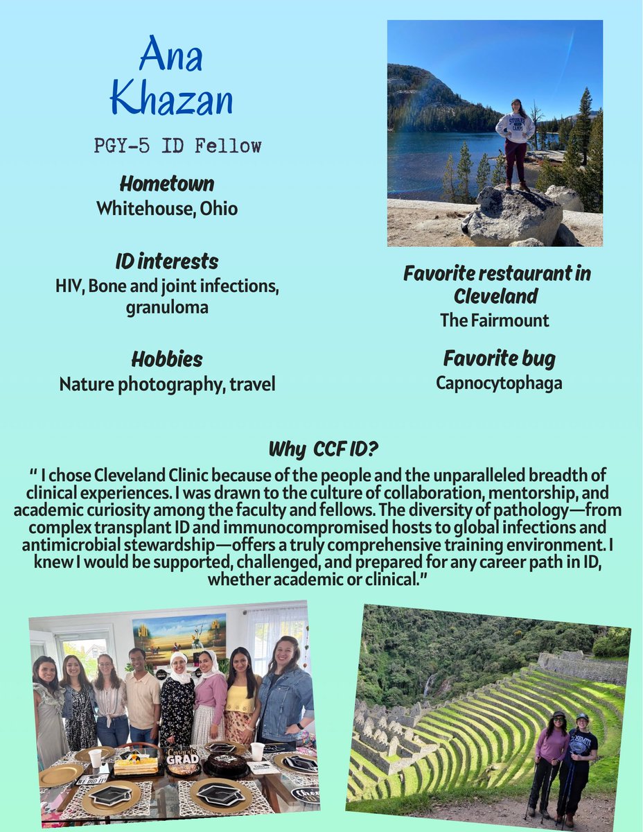 ccf_idfellows's tweet photo. 🌟Fellow Spotlight🌟
Shining the spotlight today on Dr. Ana Khazan— smart, caring and warm — she brings her light-hearted energy into every room, blending her sharp wit with endless “fun facts”, and making every day brighter for the team!
#IDposts #Spotlight #IDFellows https://t.co/iCiVRyAwno