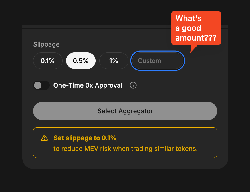 Phil Liao (EIP-5792 maxi) (@philipliao_) on Twitter photo What should I set my slippage to??
At <a href="/matchametaxyz/">Matcha Meta</a> we take slippage extremely seriously. We surface it directly in our UI (not hidden in a setting) and we track what happens after every trade
We're building a up a dataset to help you set your slippage What should I set my slippage to??
At <a href="/matchametaxyz/">Matcha Meta</a> we take slippage extremely seriously. We surface it directly in our UI (not hidden in a setting) and we track what happens after every trade
We're building a up a dataset to help you set your slippage