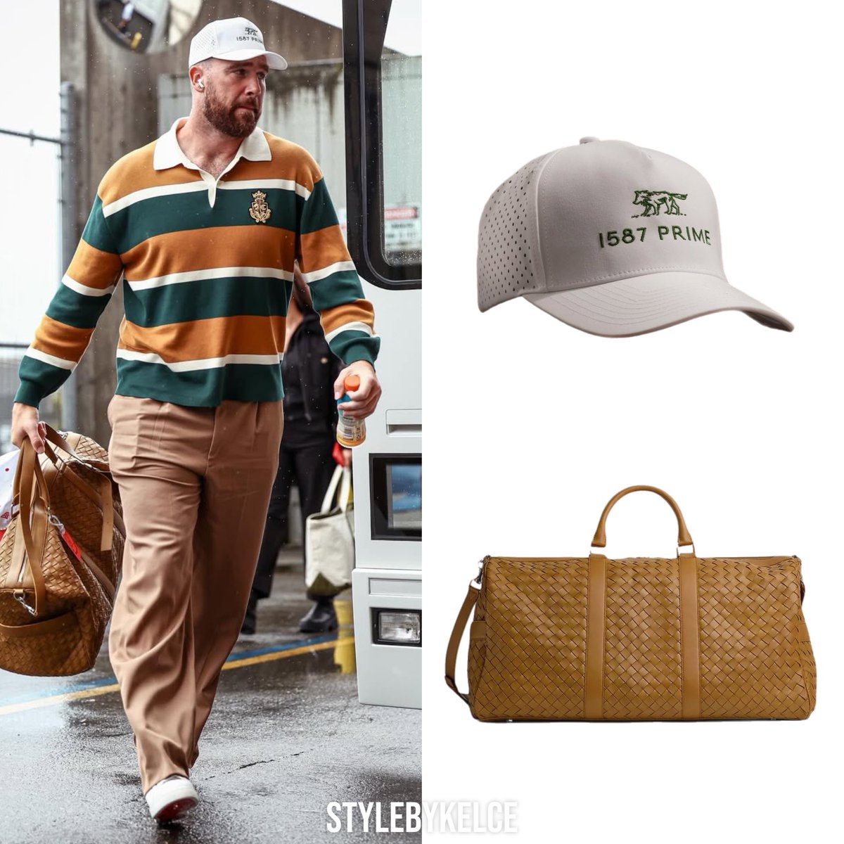 Travis Kelce in Seattle with the Chiefs ⋆ August 14, 2025

#Celine Rugby Polo Shirt ($1,700)
#Celine Pleated Trousers ($1,250) 
#1587Prime Hat ($N/A)
#BottegaVeneta Intrecciato Duffle ($6,400) 

_