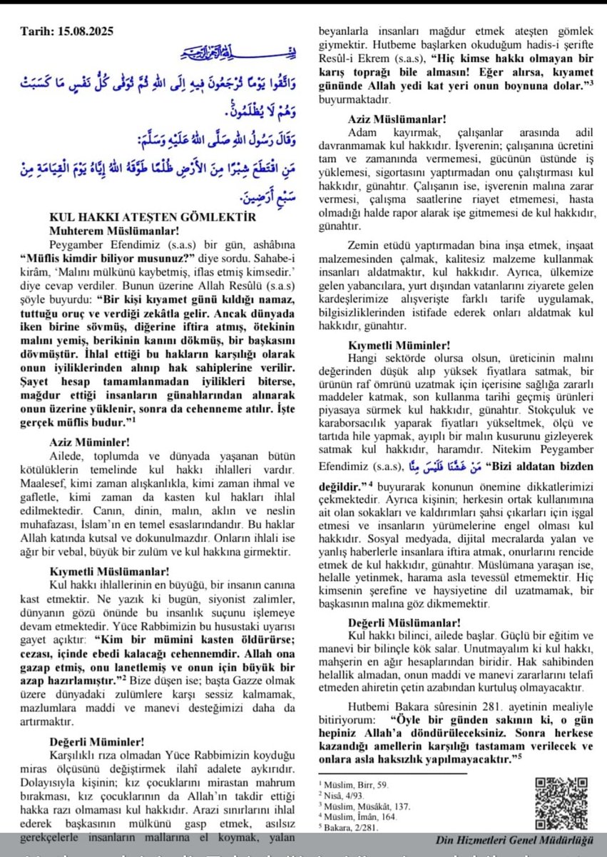 Diyanet üzerinden İslam düşmanlığı yapıp her hafta hırsızlıktan, haksızlıktan dem vuranlar, bu hafta yayımlanan hutbe tam istedikleri formatta olmasına rağmen yine de feveran ediyorlar. Demek ki dertleri üzüm yemek değilmiş. Sayın Diyanet, durmak yok yola devam. 👏🏻👏🏻👏🏻