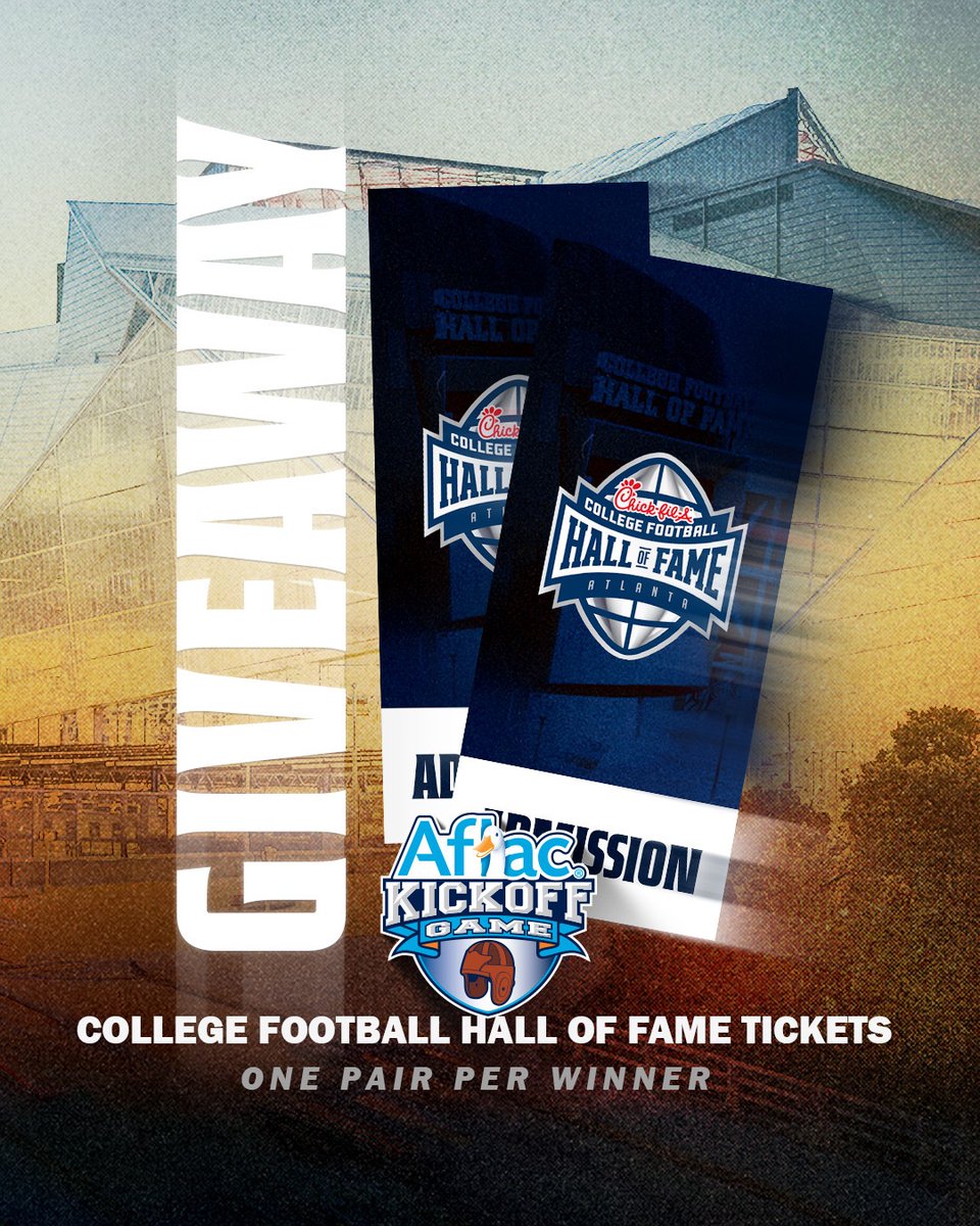 Aflac Kickoff Game (@aflackickoff) on Twitter photo Score a pair of tickets to one of Atlanta’s top attractions - the <a href="/cfbhall/">College Football Hall of Fame</a>!
Like + repost and comment who you’d bring along to enter
#AflacKickoff Score a pair of tickets to one of Atlanta’s top attractions - the <a href="/cfbhall/">College Football Hall of Fame</a>!
Like + repost and comment who you’d bring along to enter
#AflacKickoff
