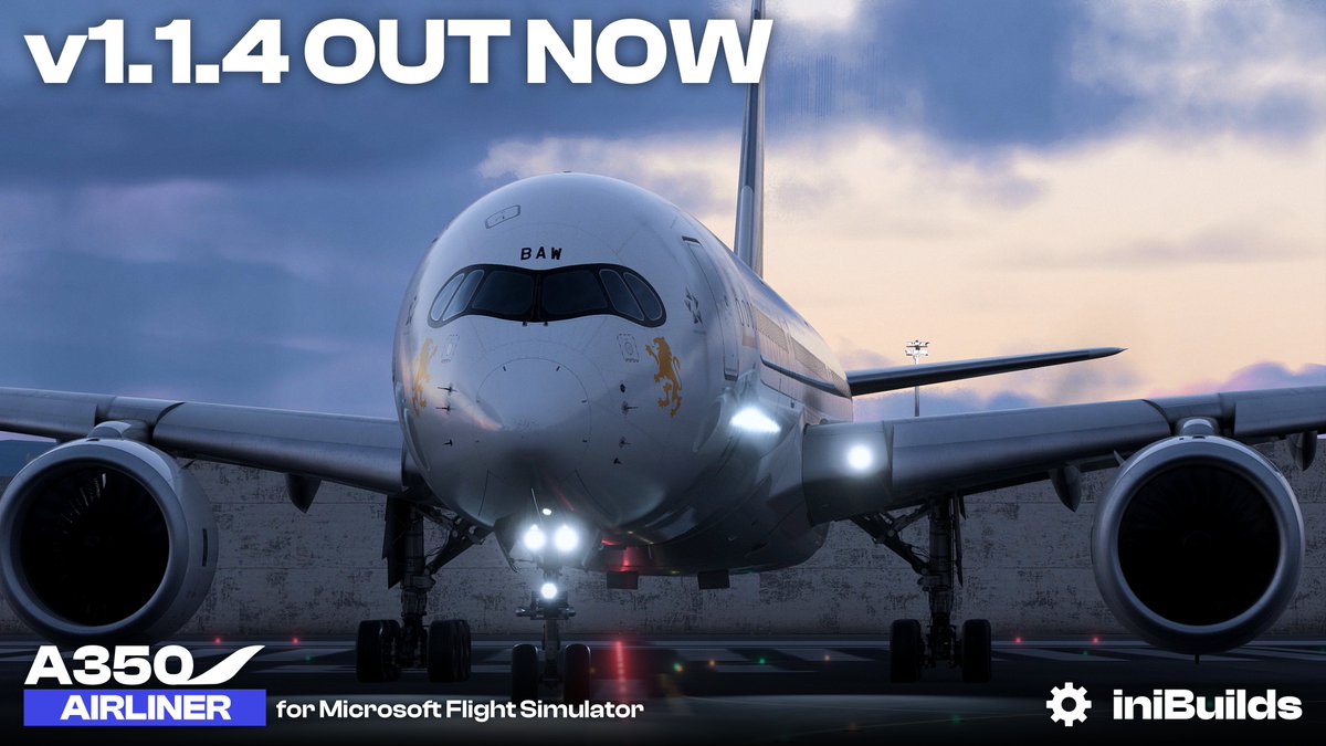 iniBuilds A350 Airliner v1.1.4 Hotfix Out Now! ✈️ The v1.1.4 update is a Hotfix for bug fixes and refinements that were released alongside the v1.1.3 update. ⚒️

This update can be downloaded via the iniManager.

📋 CHECK OUT THE CHANGELOG forum.inibuilds.com/topic/31681-in…