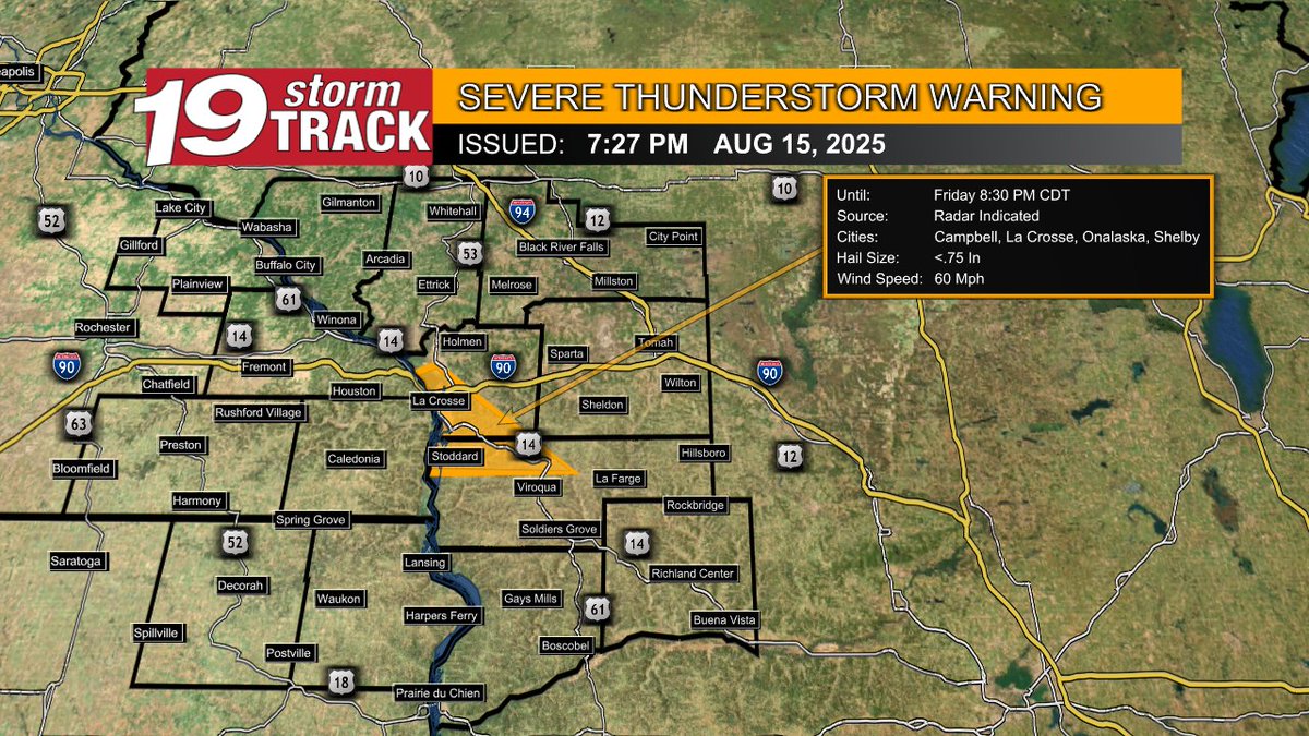 SEVERE THUNDERSTORM WARNING

Take shelter if in warned area. Safest place is inside a sturdy building on the lowest floor away from windows. 

Watch 19 News for more information. 

*Automated post - check post and expiration times*