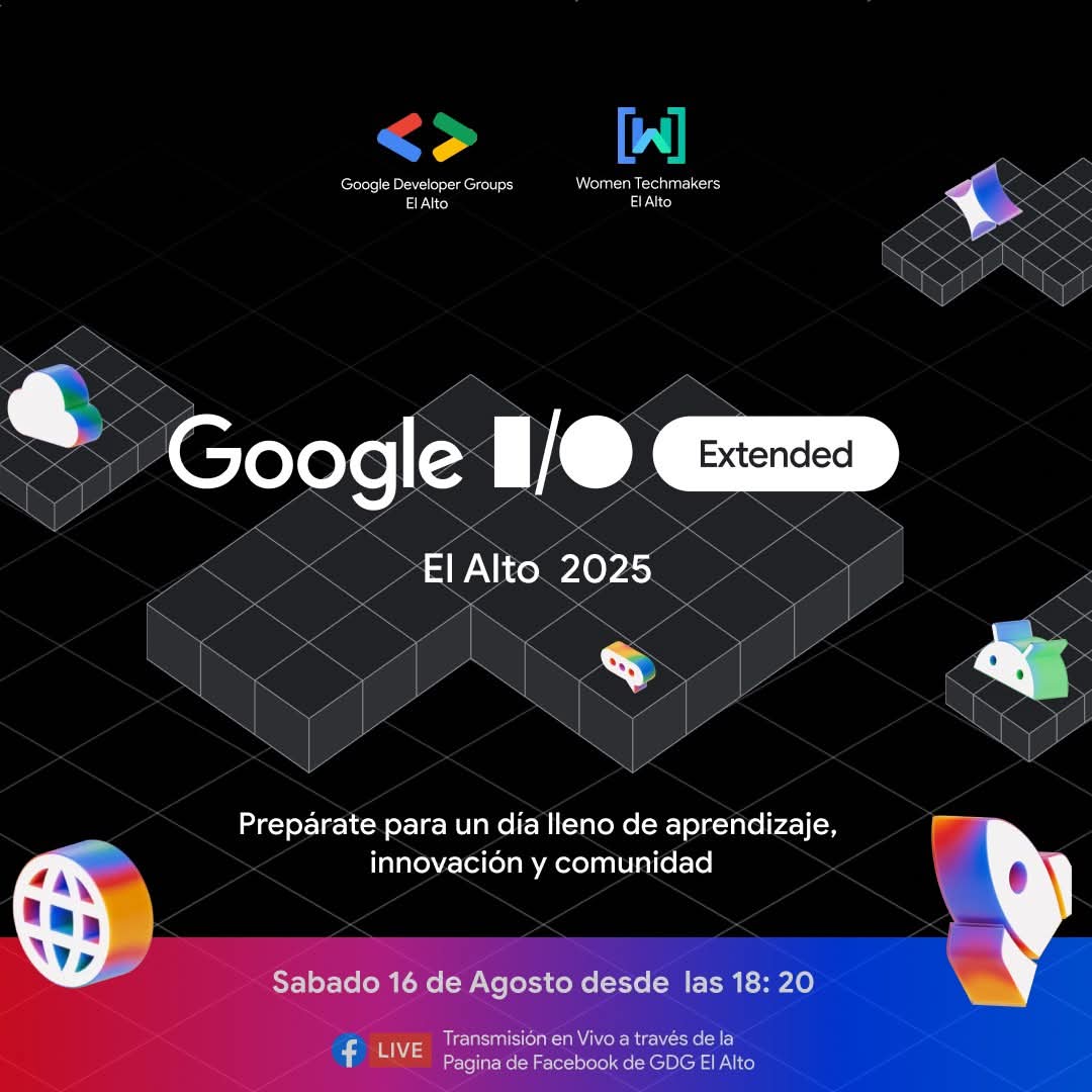 GDGElAltoDev's tweet photo. 🚀 ¡El evento tecnológico más esperado  llega a El Alto! 🎉
#GoogleIOExtendedElAlto2025

📝 Regístrate gratis aquí 
👉 https://t.co/QNpQd6iYt8

#GoogleIOExtended #GoogleIO https://t.co/cOX4fA731H
