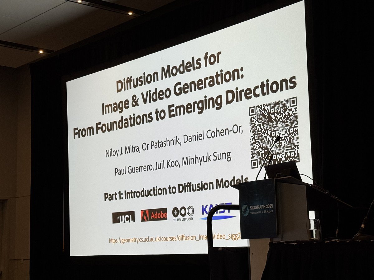 Juil Koo (@juilkoo) on Twitter photo Great summary of the latest image & video diffusion models! Our #SIGGRAPH2025 course spans real-world uses to techniques like acceleration & flow matching.
Slides: geometry.cs.ucl.ac.uk/courses/diffus…
w/ Niloy Mitra, <a href="/OPatashnik/">Or Patashnik</a>, <a href="/DanielCohenOr1/">Daniel Cohen-Or</a> , Paul Guerrero, <a href="/MinhyukSung/">Minhyuk Sung</a> Great summary of the latest image & video diffusion models! Our #SIGGRAPH2025 course spans real-world uses to techniques like acceleration & flow matching.
Slides: geometry.cs.ucl.ac.uk/courses/diffus…
w/ Niloy Mitra, <a href="/OPatashnik/">Or Patashnik</a>, <a href="/DanielCohenOr1/">Daniel Cohen-Or</a> , Paul Guerrero, <a href="/MinhyukSung/">Minhyuk Sung</a>