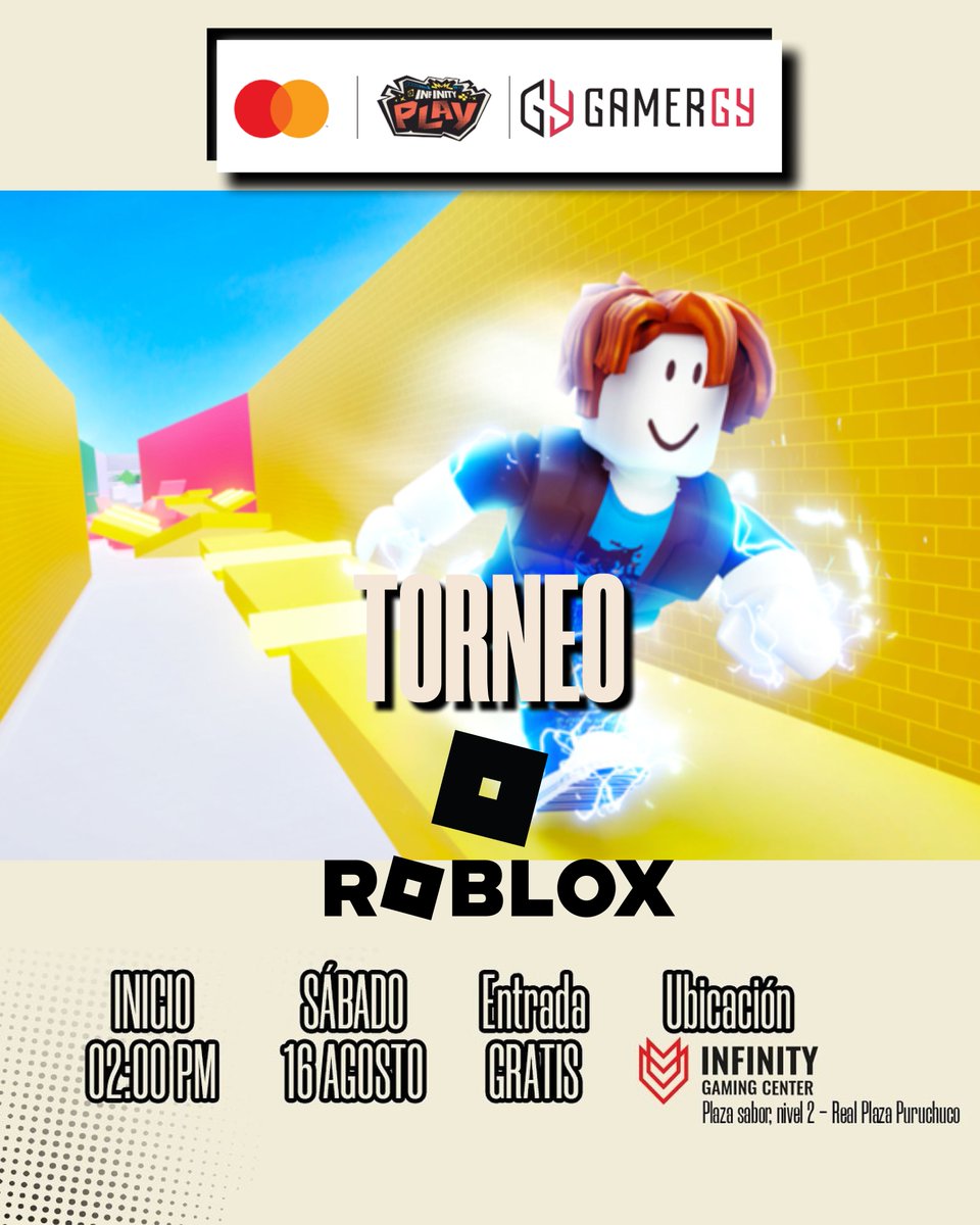 🌍 *¡TORNEO DE PARKOUR EN ROBLOX!* 🏃‍♂️

Se jugará mediante celulares 
💰 Premios en periféricos
📅 Sábado 16 de Agosto en el evento presencial de Inf Play 2025 (Perú)
📩 Debes estar registrado aquí: docs.google.com/forms/d/e/1FAI…

No olvides seguir a <a href="/Arthurioz2/">Arthurioz</a>  y <a href="/HermitBlaze/">Hermit Blaze</a>