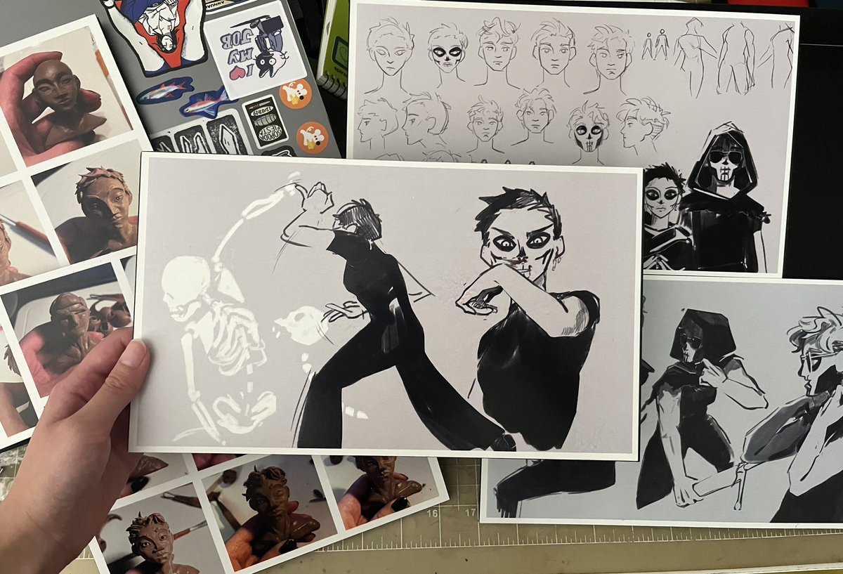 Saire_0's tweet photo. A while back a friend of mine had my sculpts of Gideon and Harrow on display for our school! I have these prints of the original sketch pages mounted on foam core, these probably won’t be printed again. If ppl are interested I might make these available to purchase https://t.co/9t0HQjO6aA