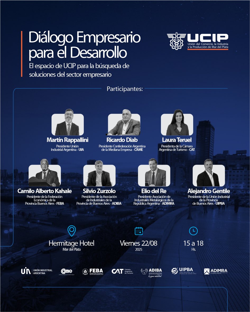 INVITACIÓN ⬇️

Los presidentes de CAME, la Unión Industrial Argentina y la Cámara Argentina de Turismo TE ESCUCHAN. 

UCIP te invita a participar de un espacio de diálogo empresarial para plantear problemáticas, potencialidades y hallar soluciones para el sector, ante los