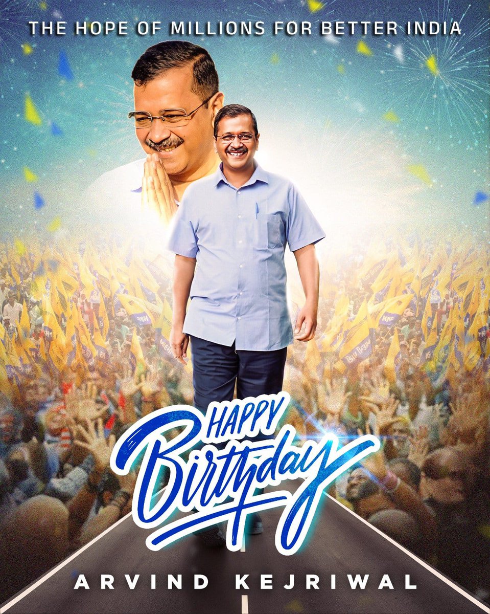 AAPTeontharMP's tweet photo. "The hope of millions, the face of alternative politics — heartfelt birthday wishes to Arvind Kejriwal!" 🎉

#HappyBirthdayArvindKejriwal https://t.co/8AzPIEIkpE