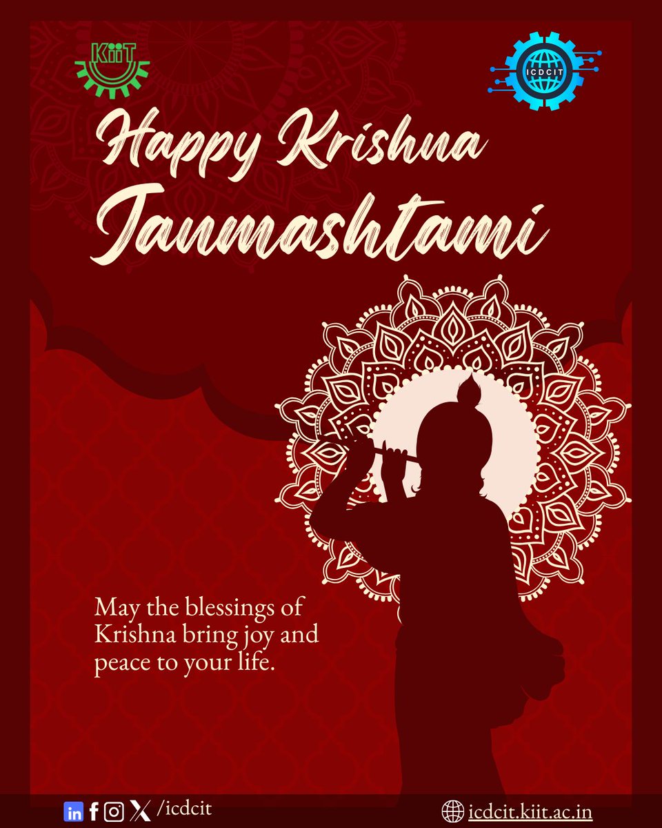kiit_icdcit's tweet photo. Embracing the spirit of Janmashtami 🌸🙏🏻
May the birth of Lord Krishna inspire love, wisdom, and harmony in our lives.
Wishing everyone a joyous and prosperous Janmashtami from the ICDCIT family to yours.

#ICDCIT2026 #Janmashtami #KIIT #DivineBlessing https://t.co/uf6u2kaWXW