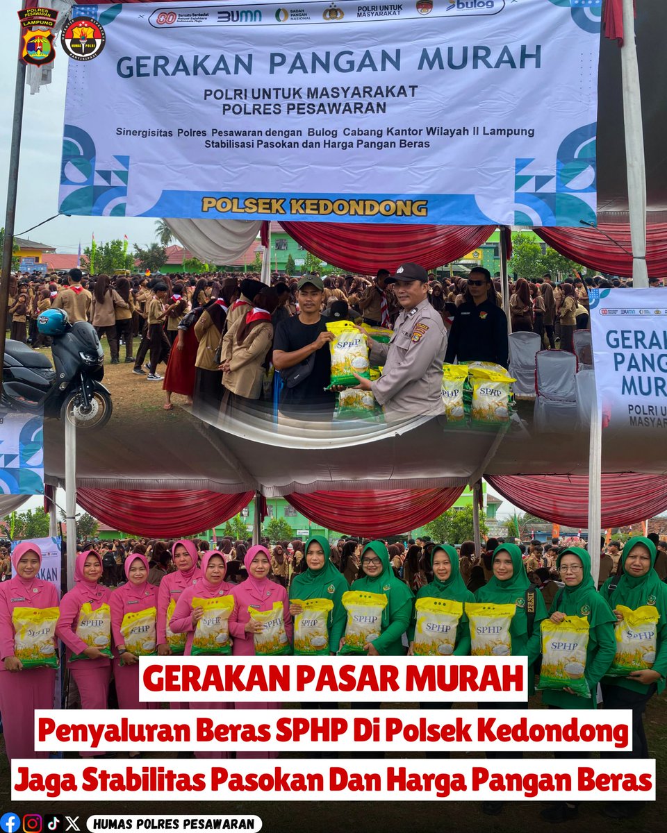 Humaspolsekked1's tweet photo. Gerakan Pasar Murah Polres Pesawaran 
Jaga Stabilitas Pasokan Pangan Beras
.
Polres Pesawaran Solid
.
@ini.polisi
@spripimpolri
@polisi_indonesia
@humas_poldalampung
@divisihumaspolri
.
#kapolri
#poldalampung
#infokiyai
#pesawaran
#polripresisi
#polrespesawaran
#seputar_lampung https://t.co/qyxiLWLb9B