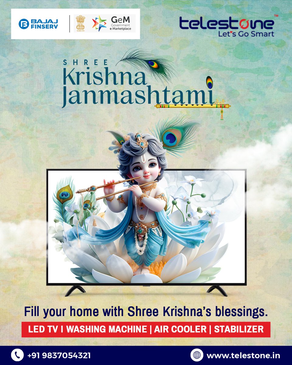 Telestoneindia's tweet photo. Celebrate the divine spirit of Shree Krishna Janmashtami with love, joy &amp; blessings.
Fill your home with happiness &amp; smart living with Telestone! 💙

#LetsGoSmart #Janmashtami2025 #Telestone #SmartLiving #LEDTV #WashingMachine #AirCooler https://t.co/9pb3mg1Kz0