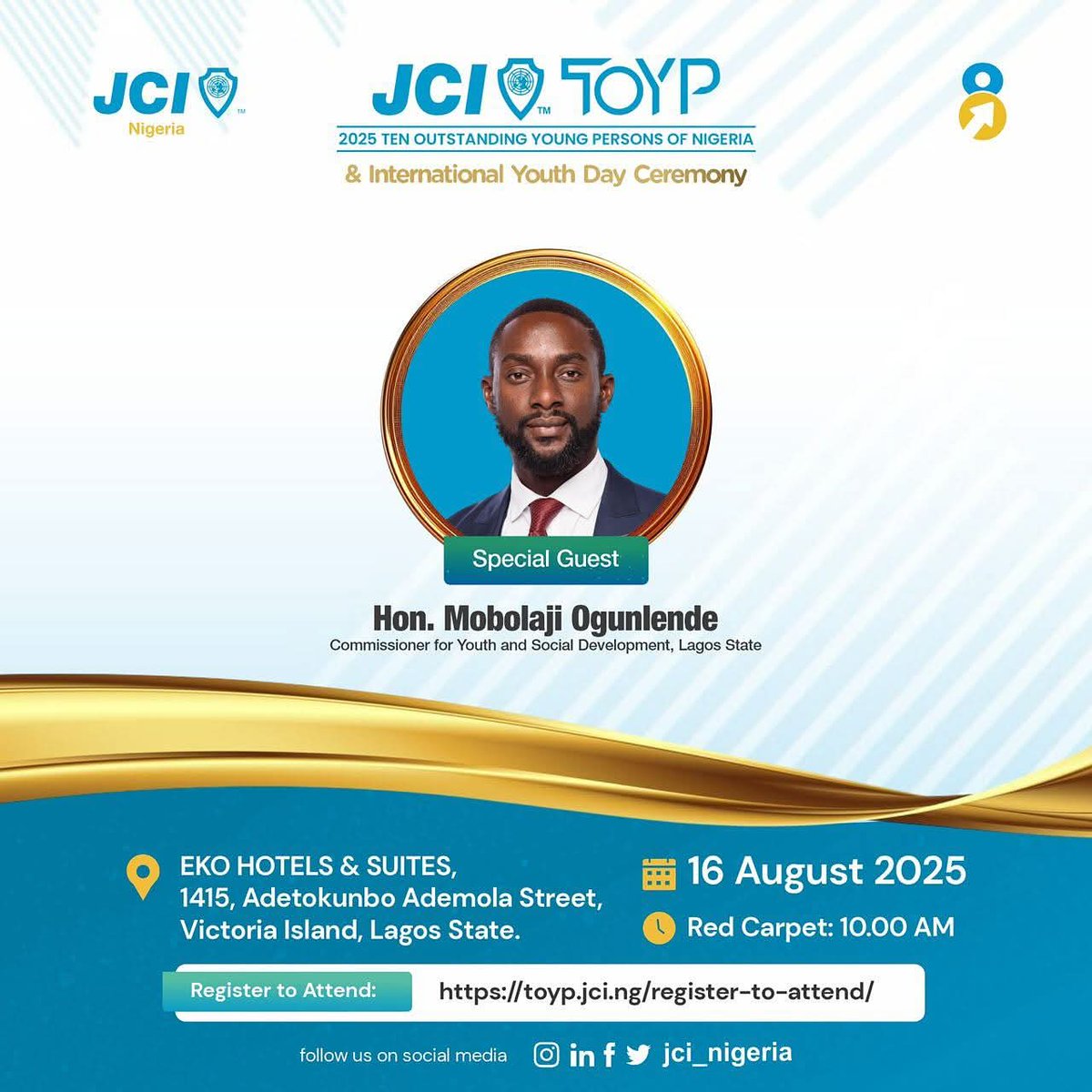 DeeWhyPumpy's tweet image. Get ready to be inspired by our Speakers, as we celebrate the 2025 JCI Ten Outstanding Young Persons of Nigeria and commemorate the International Youth Day on Saturday, August 16.
We cannot wait to see you.
Register via toyp.jci.ng/register-to-at…
#ELV8
#JCINigeria
#ELV8JCITOYP
