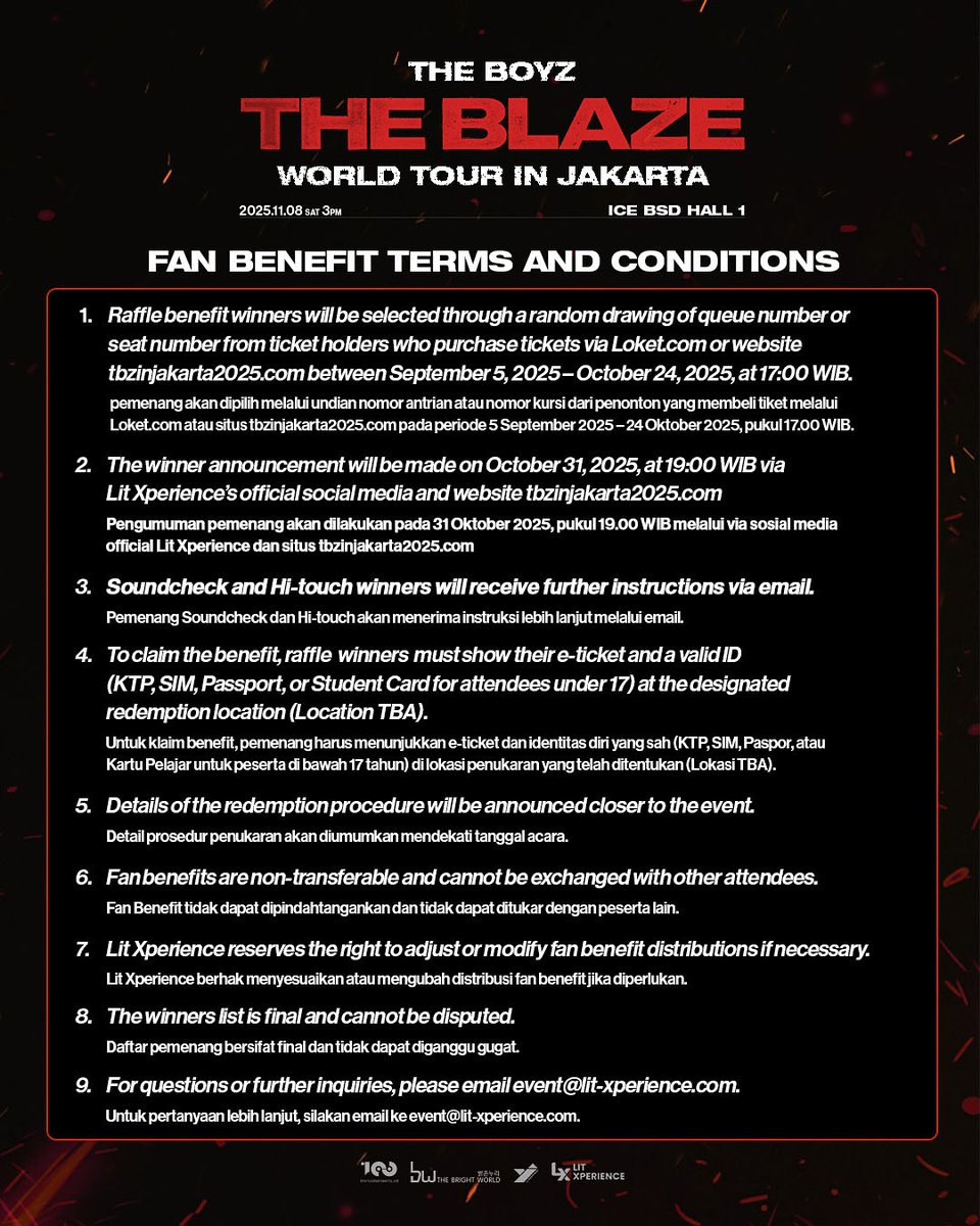 THE BOYZ <THE BLAZE> WORLD TOUR IN JAKARTA

Catat tanggalnya : 
🗓 Sabtu, 8 November 2025
🕙 03.00 PM
📍ICE BSD HALL 1

🎟Tiket tersedia di loket.com
 🔗 tbzinjakarta2025.com

#Bestiengonser
#THEBOYZ
#THEBLAZE
#더보이즈
#THEBLAZE_IN_JAKARTA
