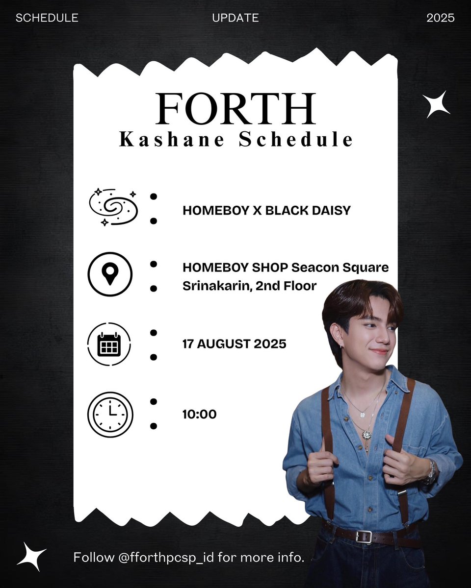 fforthpcsp_id's tweet photo. ๐ Schedule: @forthpcsp
HOMEBOY X BLACK DAISY
๐: 17 Agustus 2025
โฐ๏ธ: Pukul 10:00 pagi sampai selesai (10:00 AM)
๐: TOKO HOMEBOY Seacon Square Srinakarin, Lantai 2
๐: penggemar diperbolehkan untuk memberikan dukungan disekitar area
#fforthpcsp #forthieverse #forthlight https://t.co/GwRbNFimxC