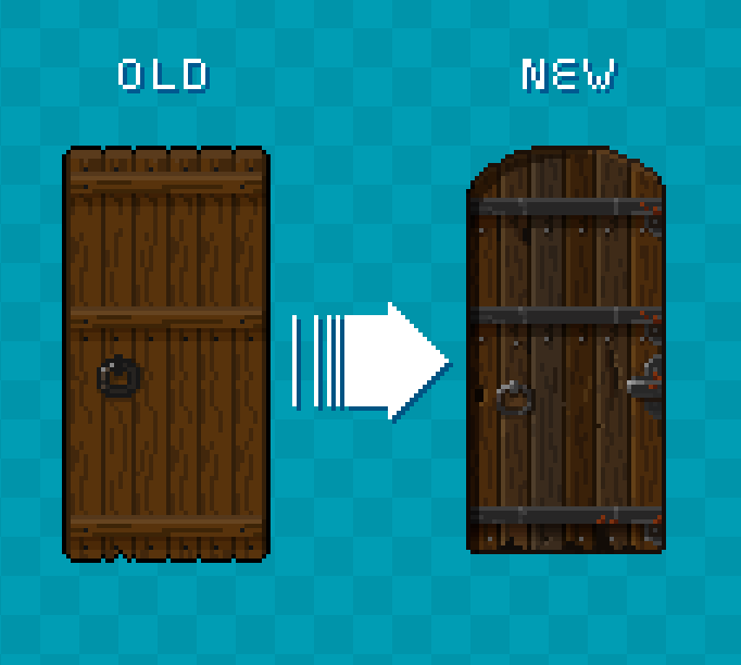 Booooooomstick's tweet photo. Improving a Medieval door for my Tileset: 
#Pixelart https://t.co/5c3amCIAQ1
