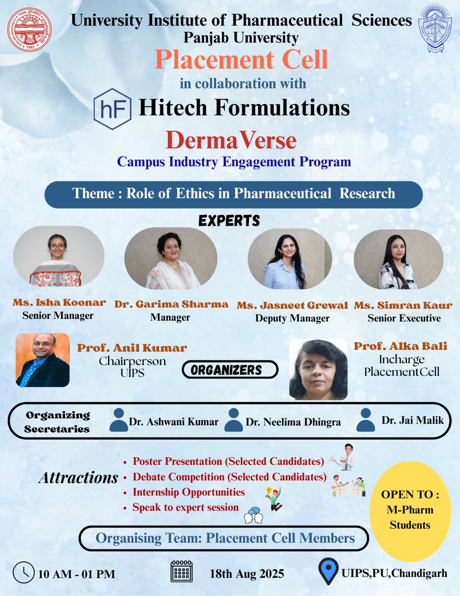 UIPSconnect's tweet image. #Uips
#PanjabUniversity
#Placementcell
#Hitechformulations
#Dermaverse
#Posterpresentation