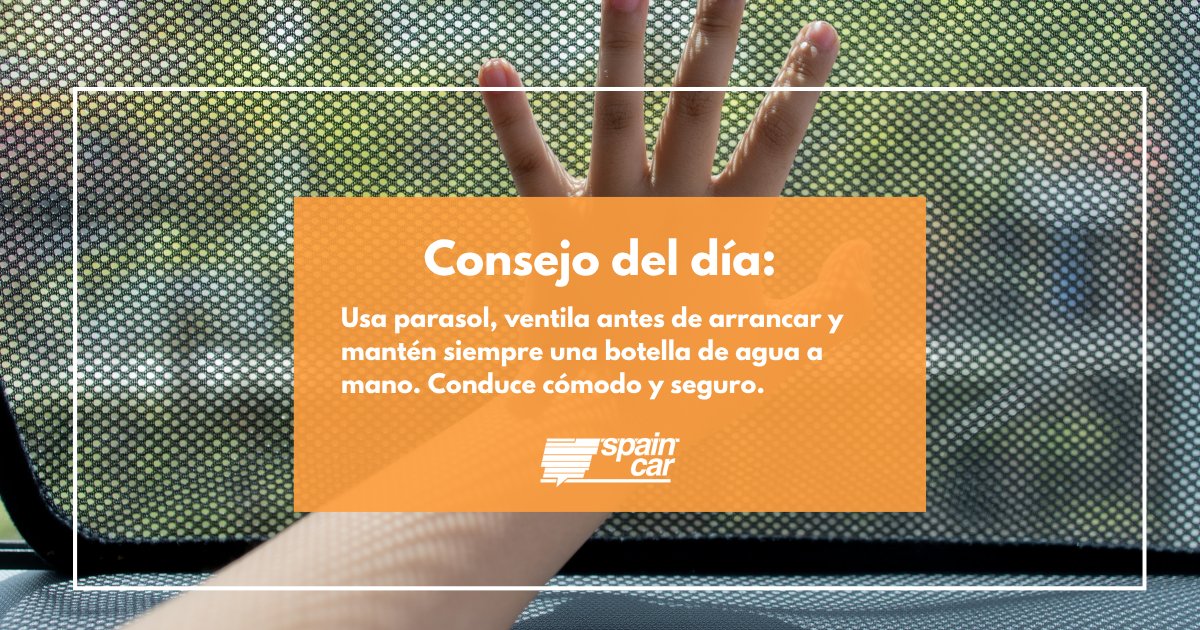 SpainCar_SA's tweet photo. 🌡️ Consejo: usa parasol, ventila antes de arrancar y mantén siempre una botella de agua a mano. Conduce cómodo y seguro. #SpainCarTips https://t.co/8FgngVkCyo