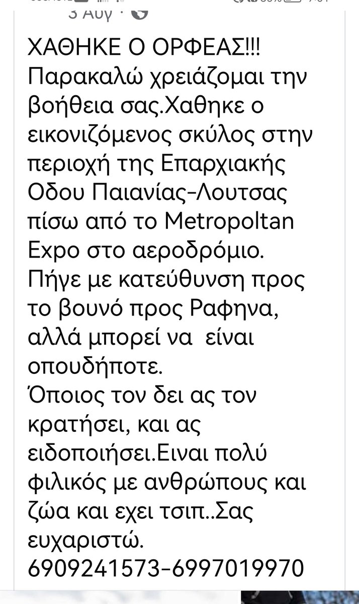 Christinalirou2's tweet photo. Κάνουν έκκληση να βρεθεί το σκυλί ‼️🆘‼️🆘‼️🆘‼️όποιος το δει να ειδοποιήσει στο τηλέφωνο τους. https://t.co/2OhZ0kbQJ6