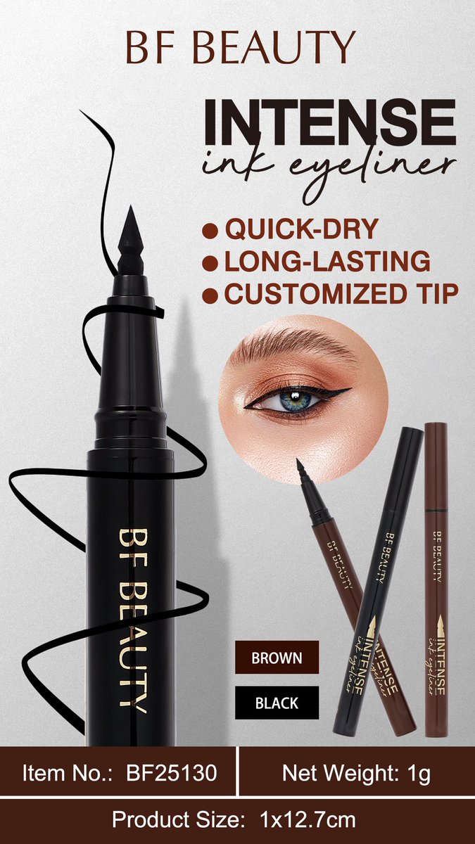 BFBeautyCN's tweet image. Sharp Lines,Bold Eyes!✨
Unleash your look with our Quick Dry Intense Ink Eyeliner Pen🖤
Precise tip,rich pigment &amp;amp; long-lasting wear. 
Customization available!💄
📞WAS:189 6605 3509
👉Follow us for more updates!
#Eyeliner #MakeupFactory #PrivateLabelBeauty #CosmeticsManufacturer
