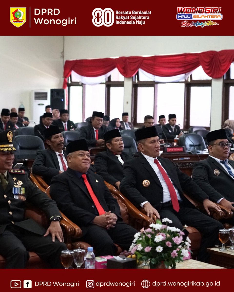 Jum'at (15/08), Telah dilaksanakan Kegiatan Mendengarkan Pidato Kenegaraan Presiden Republik Indonesia dalam rangka HUT ke-80 Kemerdekaan Republik Indonesia yang bertempat di gedung Graha Paripurna DPRD Kabupaten Wonogiri.