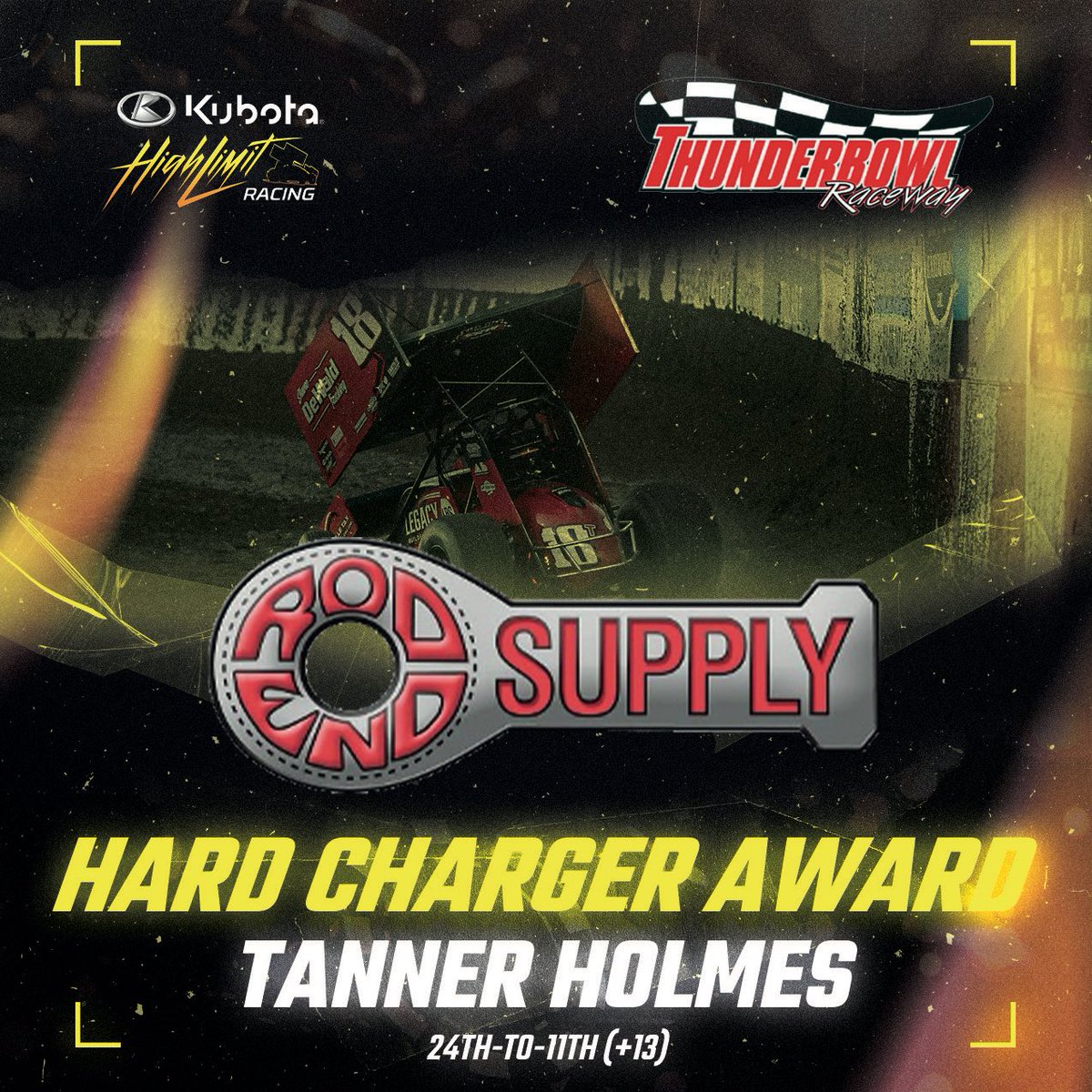From the final transfer to <a href="/Rod_End_Supply/">Rod End Supply</a> Hard Charger!

<a href="/TannerHolmes18/">Tanner Holmes</a> drove from 24th-to-11th on Friday at <a href="/TulareRaceway/">Tulare Thunderbowl Raceway</a>.