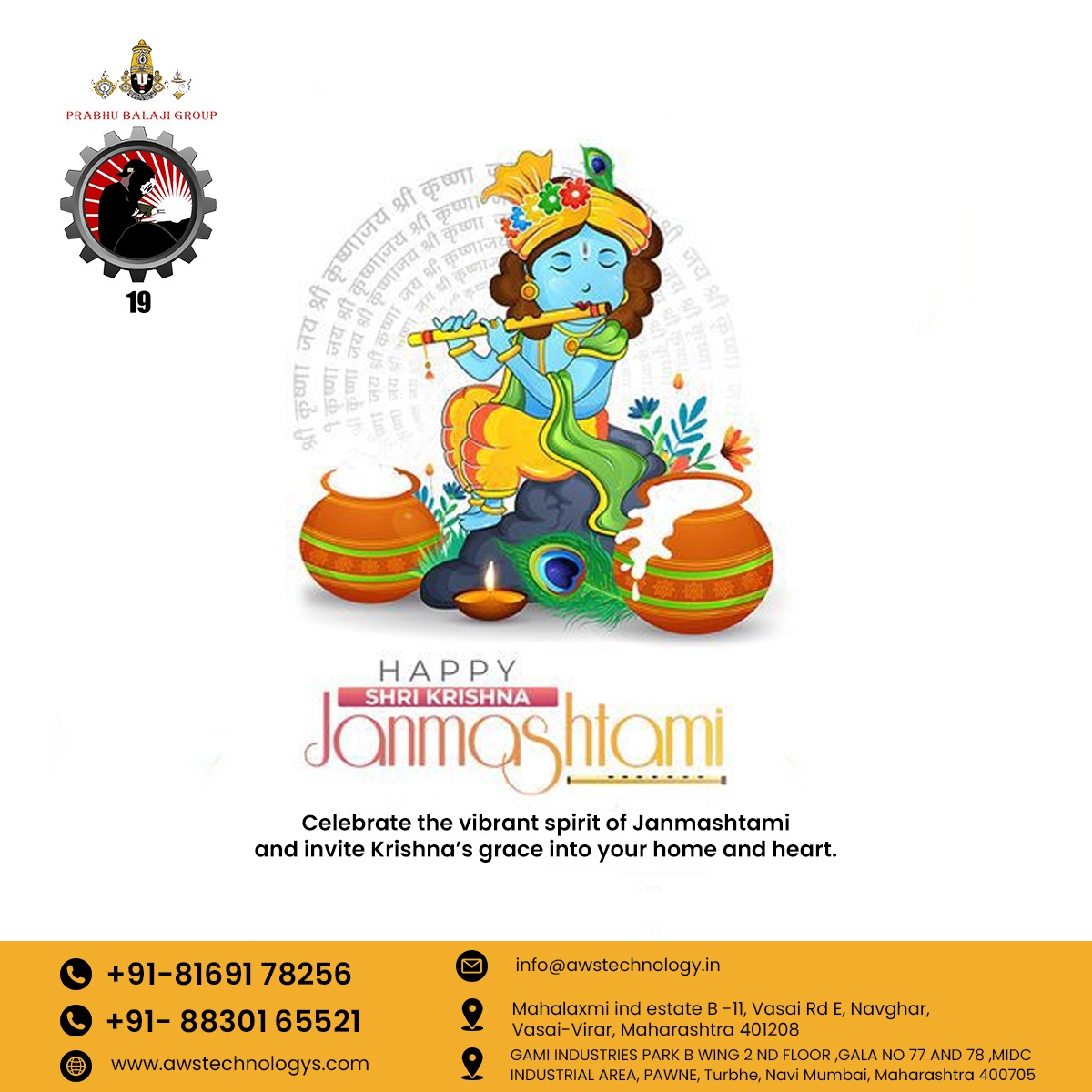 AWS_Tech_Center's tweet image. Happy Shri Krishna Janmashtami!

Let’s celebrate the birth of Lord Krishna – the symbol of love, joy, and divinity.

May his blessings bring happiness, peace, and prosperity into your home and heart.

#HappyJanmashtami #KrishnaJanmashtami #DivineBlessings #PrabhuBalajiGroup
