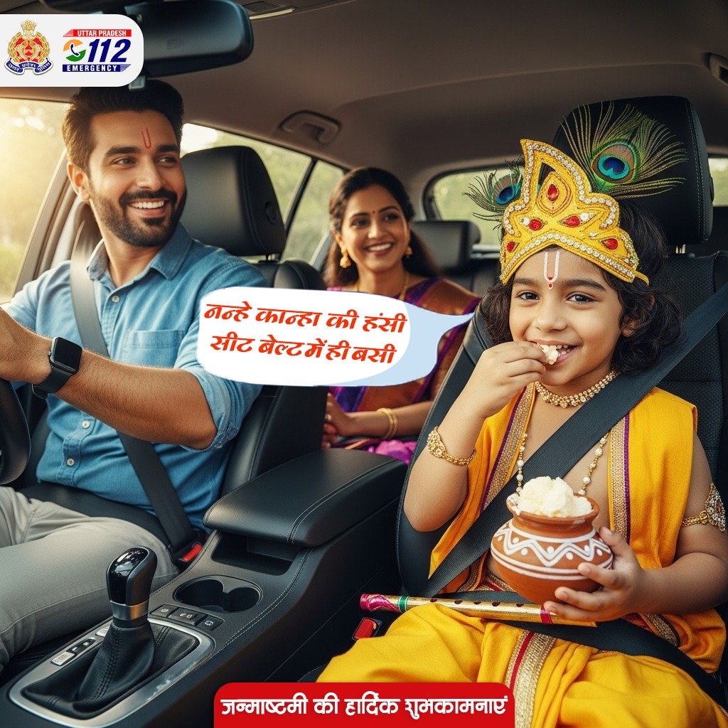 जय कन्हैया लाल की,
कार हो या पालकी 
लड्डू गोपाल भी मुस्कुराएँ,
जब सीट बेल्ट सभी लगाएँ

#HappyJanmashtami
#RoadSafety
#Janmashtami