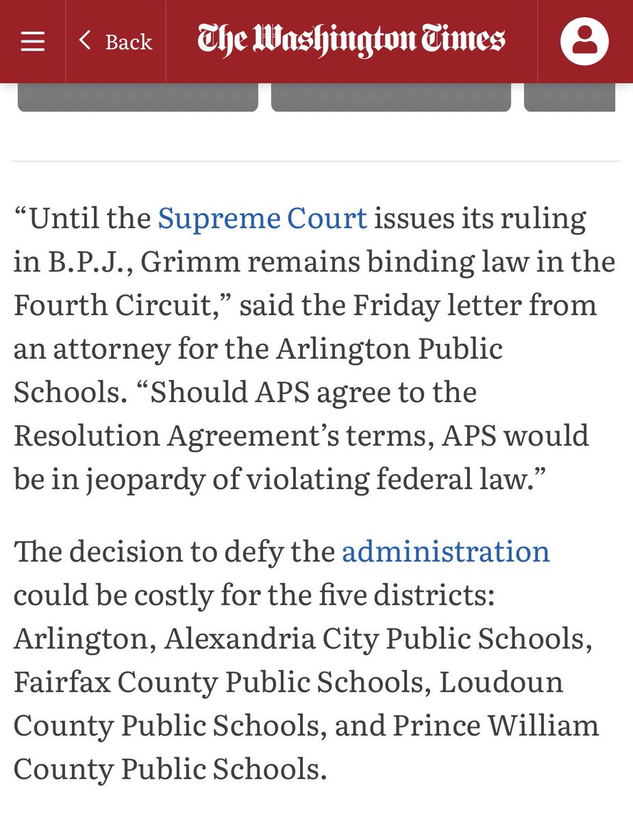 Northern Va. schools claim that their policies allowing “gender expansive” kids to use opposite sex bathrooms and locker rooms are covered by Grimm.

They’re wrong.

But they know that even their bs Grimm defense won’t survive the year b/c of SCOTUS granting cert in WV v. BPJ.