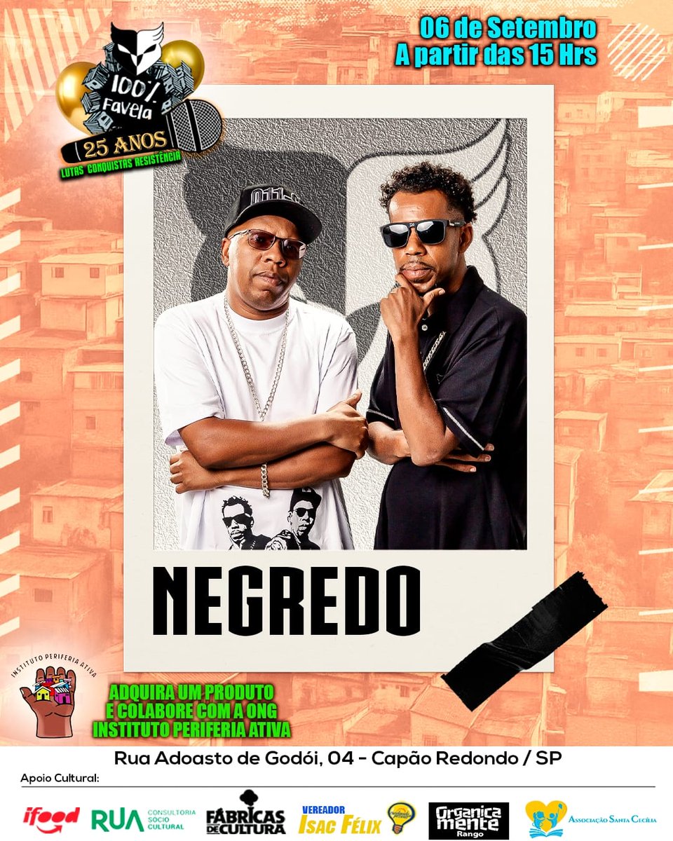 YlsaoN's tweet photo. Conograma

Festival 100% Favela comemora 25 anos de lutas, conquistas e resistência

O tradicional evento, que produz entretenimento de qualidade na periferia da Zona Sul de São Paulo, acontece este ano no dia 6 de setembro. https://t.co/xisDYTfMbM